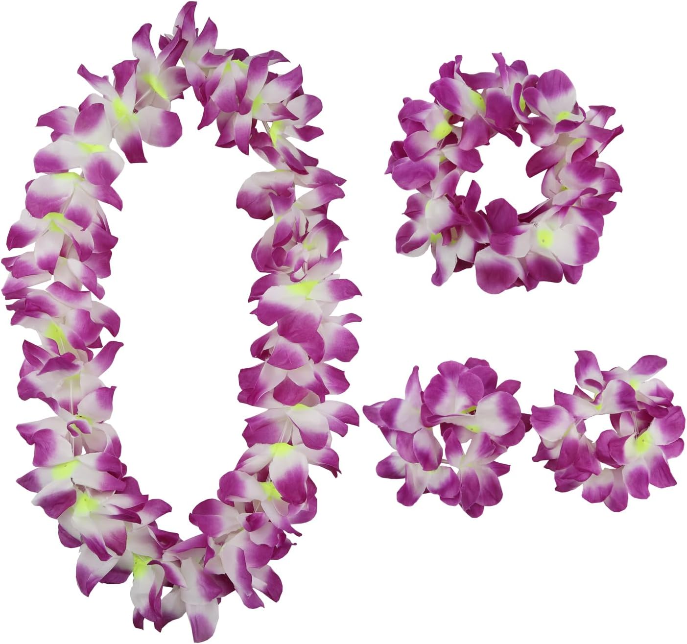 Hawaiian Leis Set,Hawaiian Luau Flower Leis Necklace Headband Bracelets Set (Purple)