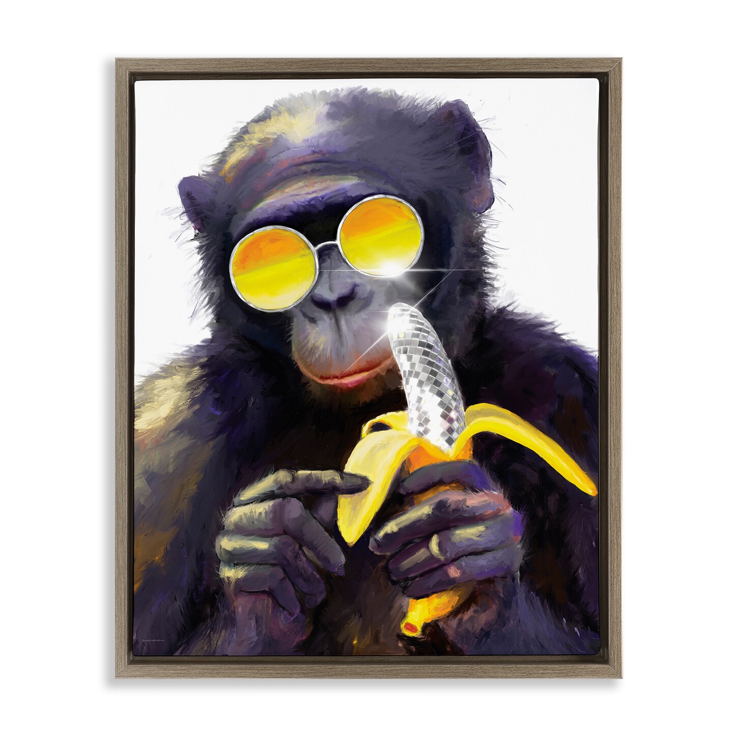 Stupell Industries Cool Monkey with Disco Banana Floating Frame By Kamdon Kreations