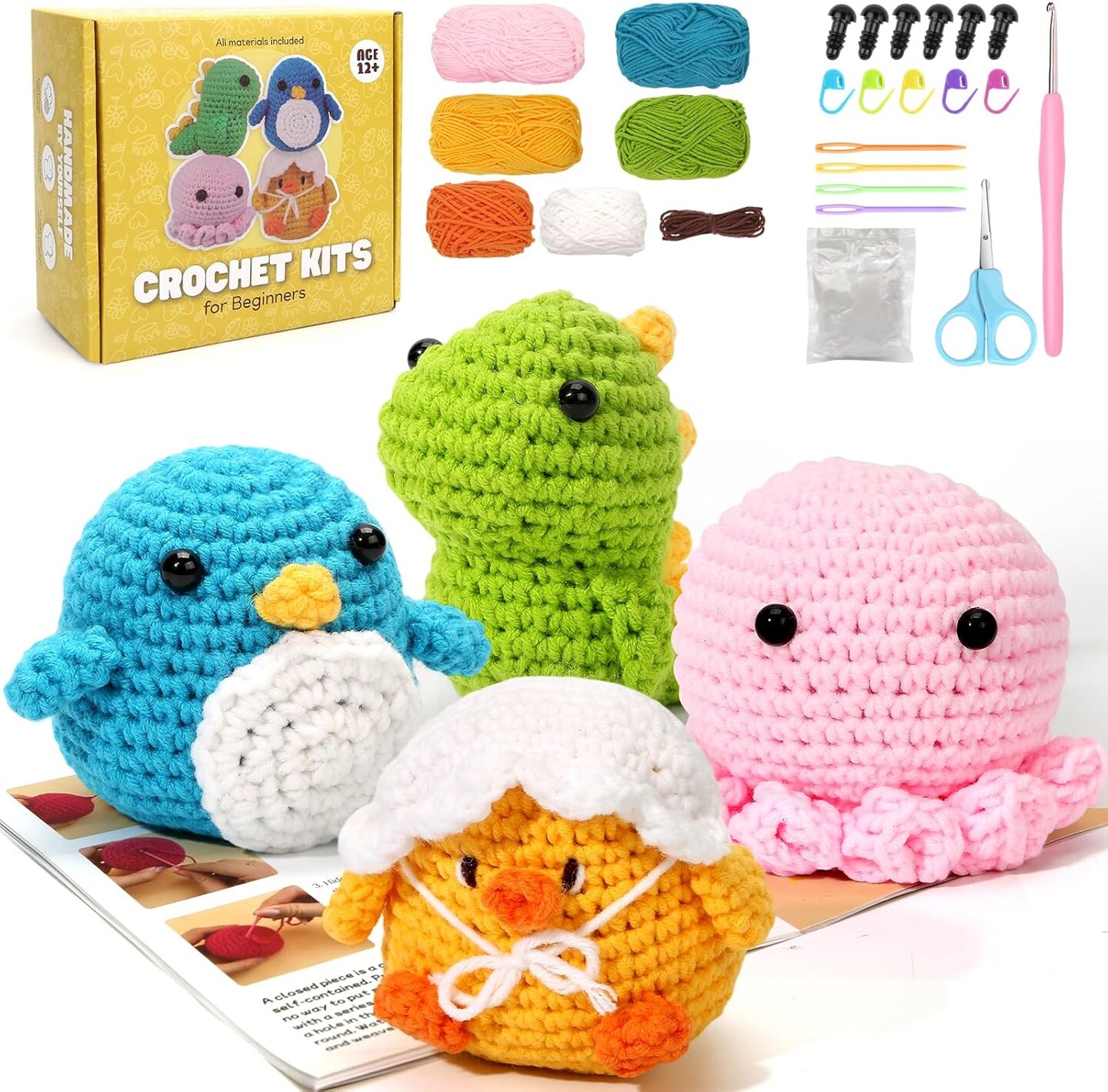 Crochet Kits for Beginners - 4 Cute Patterns with Extra Yarn