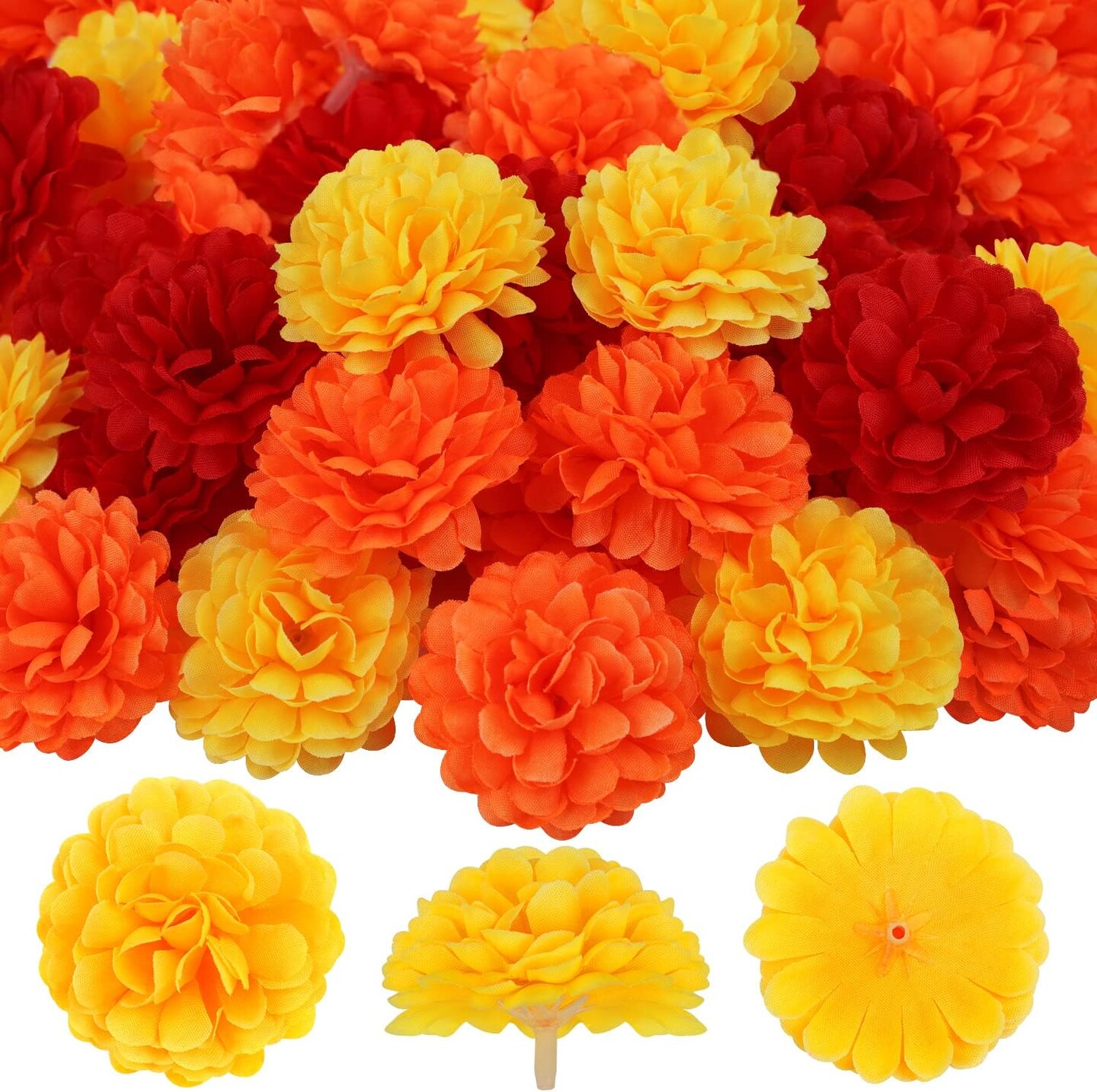 Marigold Flowers Heads Bulk, 40Pcs Silk Marigold Flowers