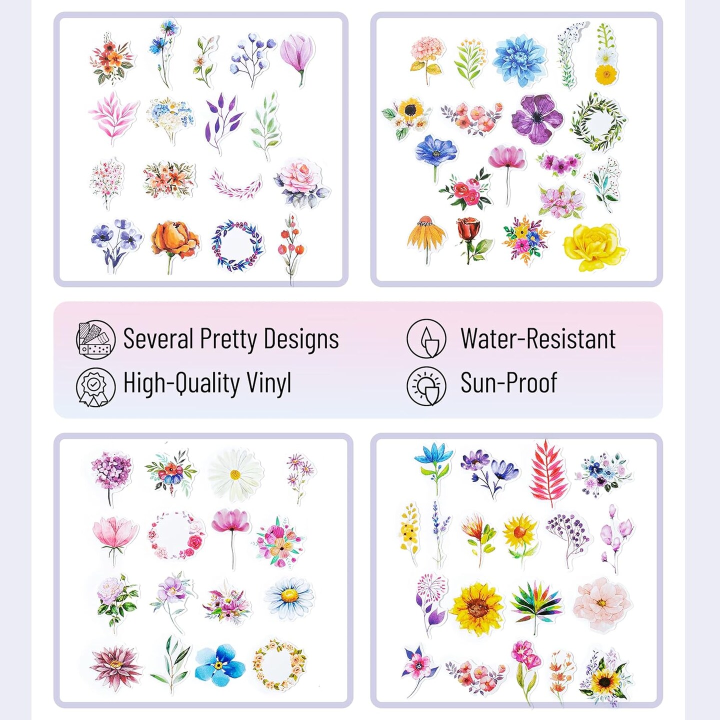 Floral Stickers - 74pcs Aesthetic Laptop & Water Bottle Stickers