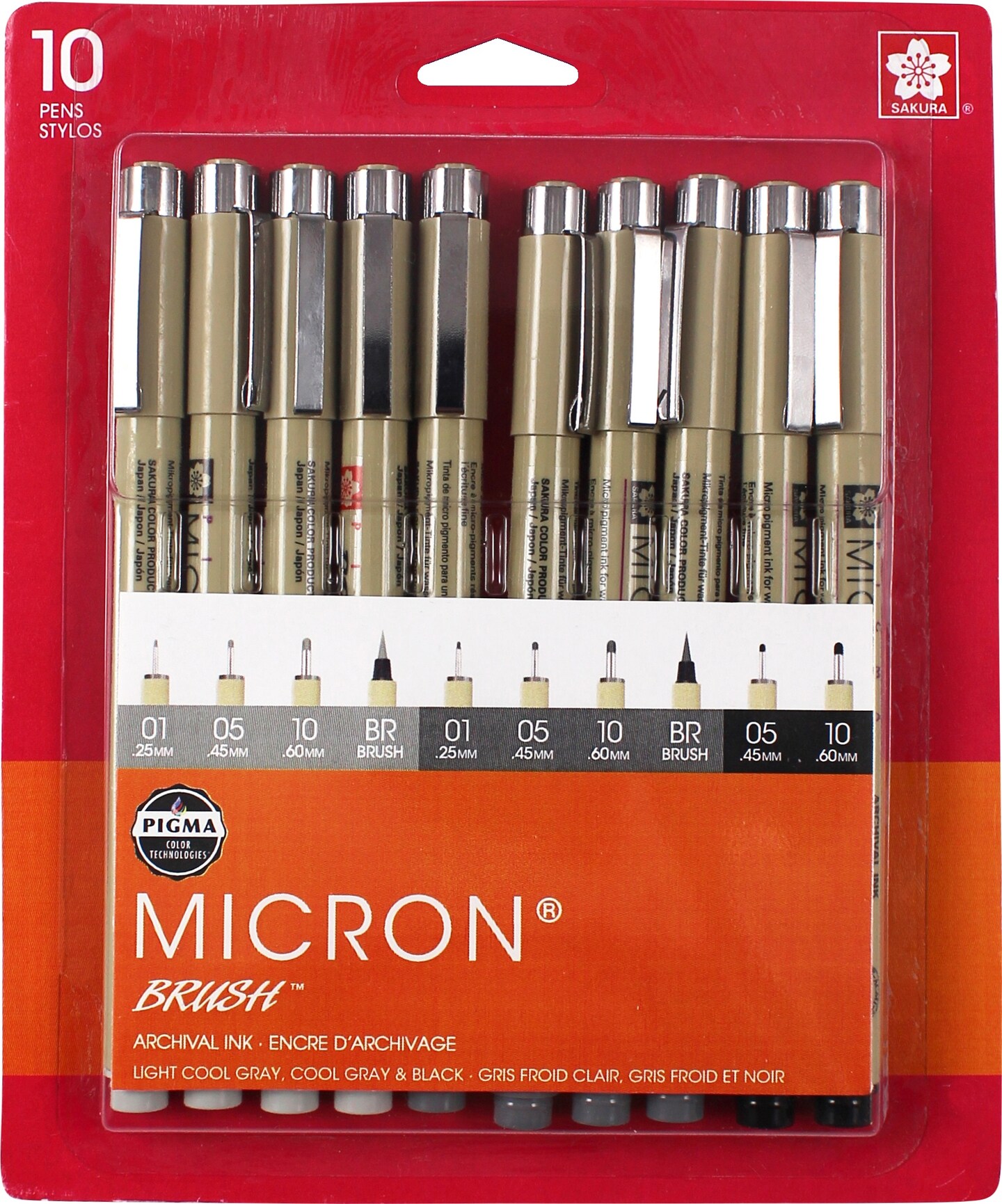 Sakura Pigma Micron Set Assorted 10/Pkg-Grey and Black