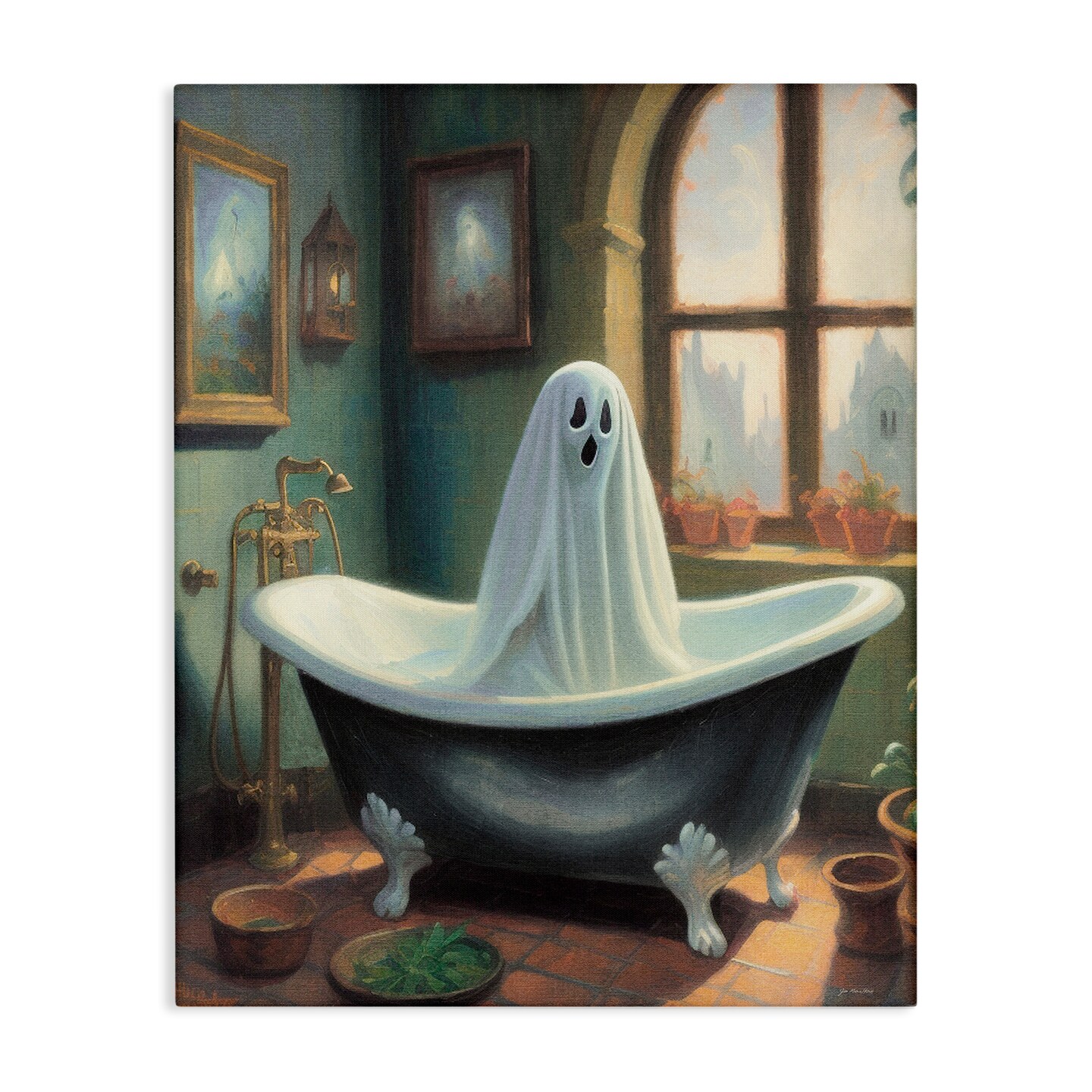 Stupell Industries Ghost Bathing in Tub Canvas By Jo Moulton