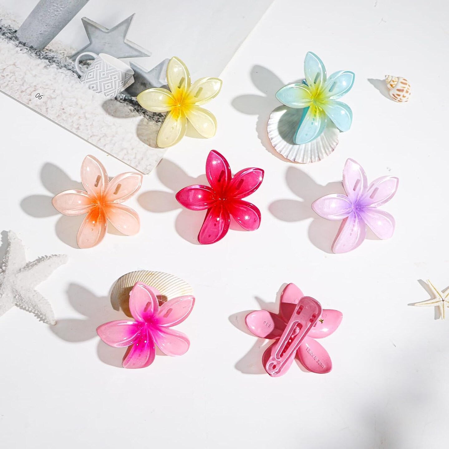 Plumeria Hair Accessories - 7Pcs Non-Slip Tropical Flower Clips