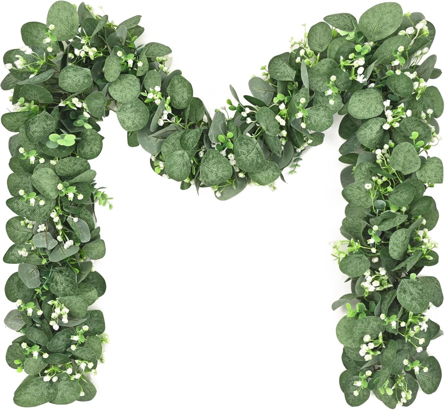 2 Pack Artificial Eucalyptus Garland with Flowers, 5.9ft/pcs Faux Silver Dollar (Grey Green With Flowers)