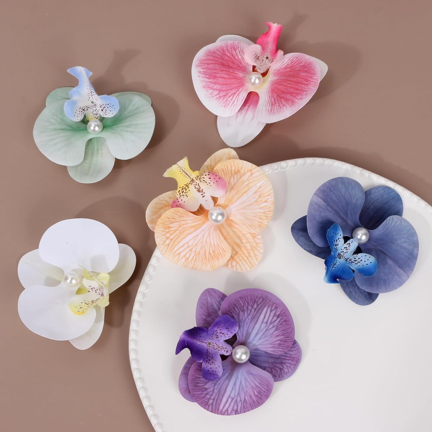 6 Pcs Hawaiian Tropical Orchid Hair Clips (White Pink Purple)