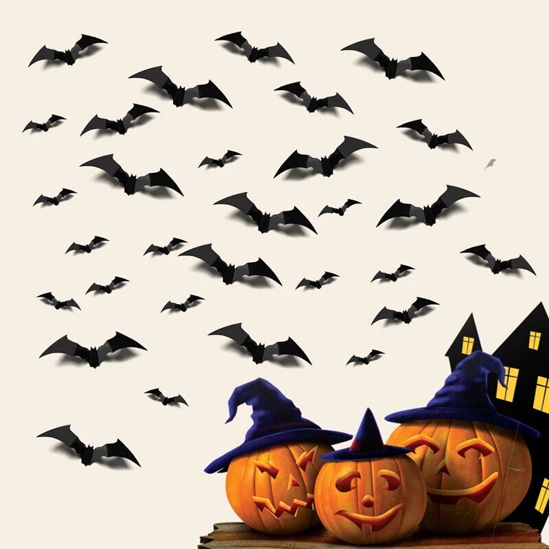56-Piece 3D Halloween Bat Wall Décor Set