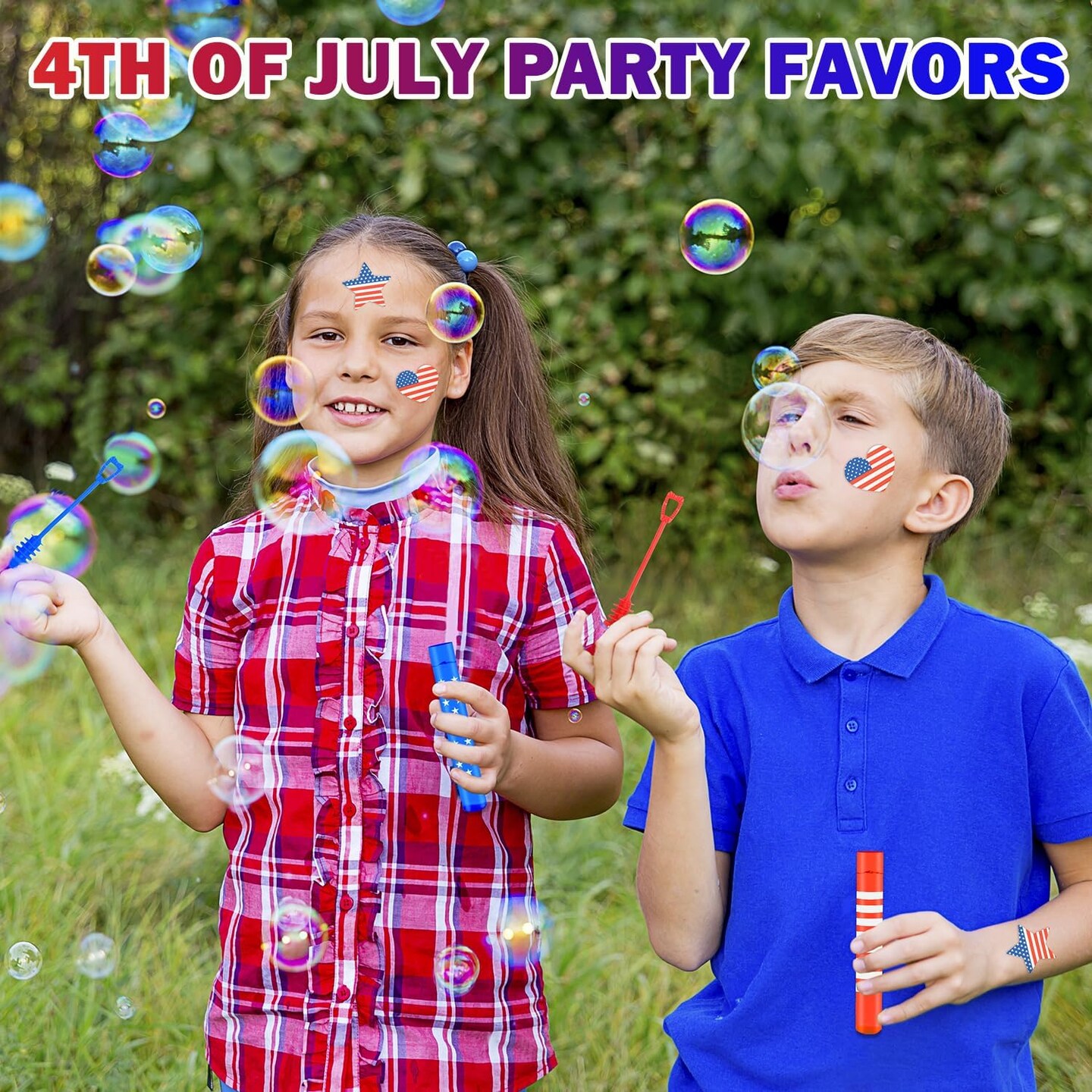 32 Pack 4th of July Bubbles Toys Gifts for Kids,Red White Blue Mini Bubble Wands for Toddlers,Goodie Bags Stuffers Party Favors,Classroom Games Activities Prizes Treats for Memorial Independence Day