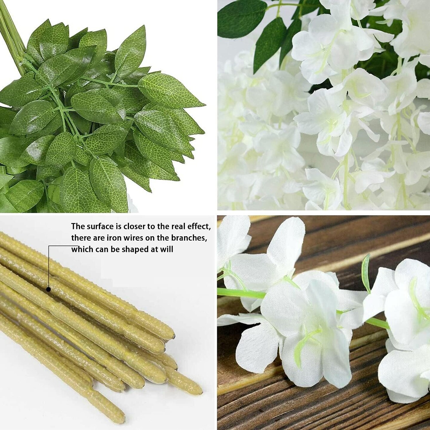Fake Hanging Flowers - 24 Pieces 3.75 Feet/Piece Artificial Wisteria Vine Hanging Garland Decor (White-24pcs)