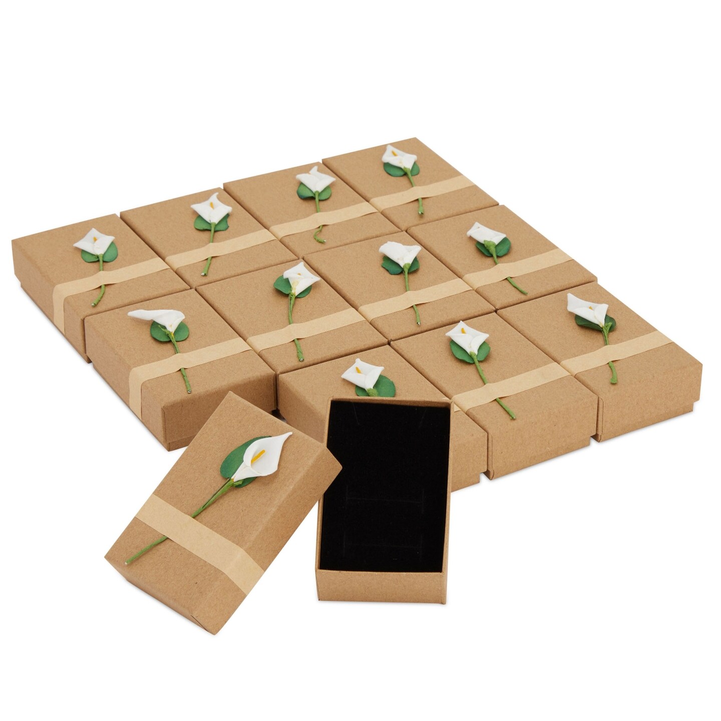 12-Pack Jewelry Gift Boxes with Lids - Lily Flower Small Cardboard Gift Box for Necklace Packaging Bulk (3.5 x 2.2 In)