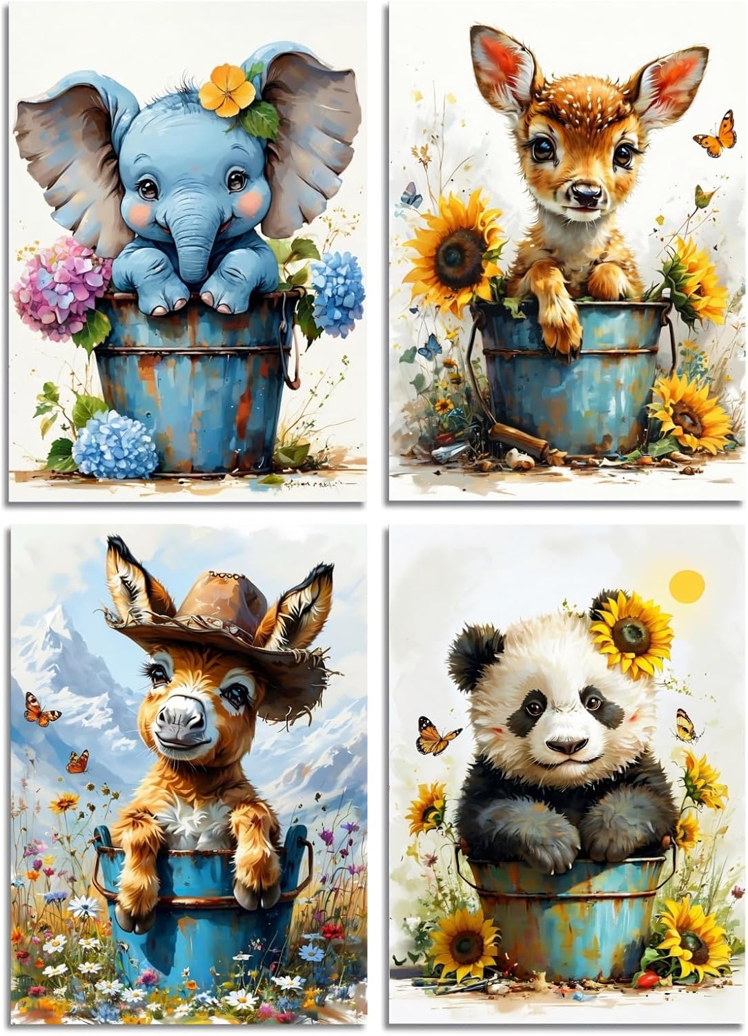 4 Pack 5D Diamond Painting Kits for Adults – 12x16 Inch Full Drill Animal Diamond Art for Beginners, DIY Gem Art Painting for Home Decor (Animal 01)