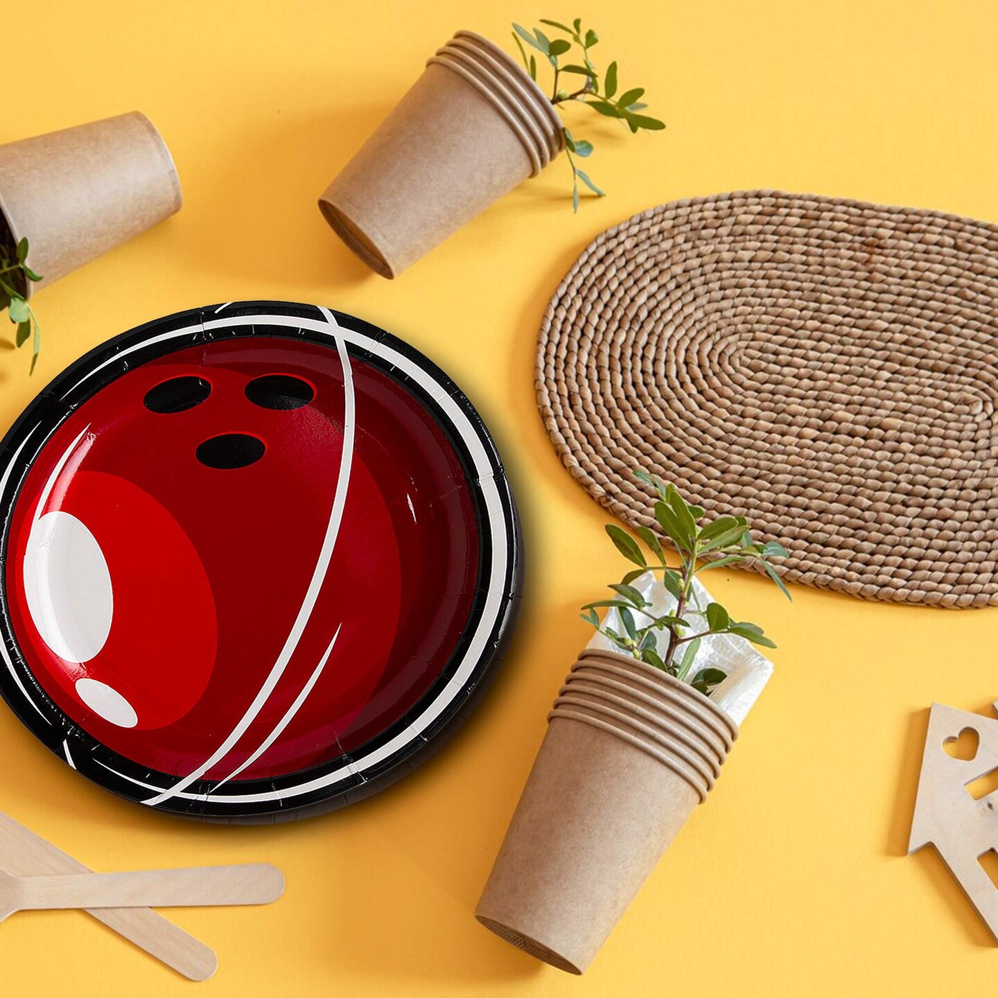 8 Ct. Bowling Party Dessert Plates 7.5&#x22; Red Bowling Ball Paper Plates for Sports &#x26; Birthday Themes
