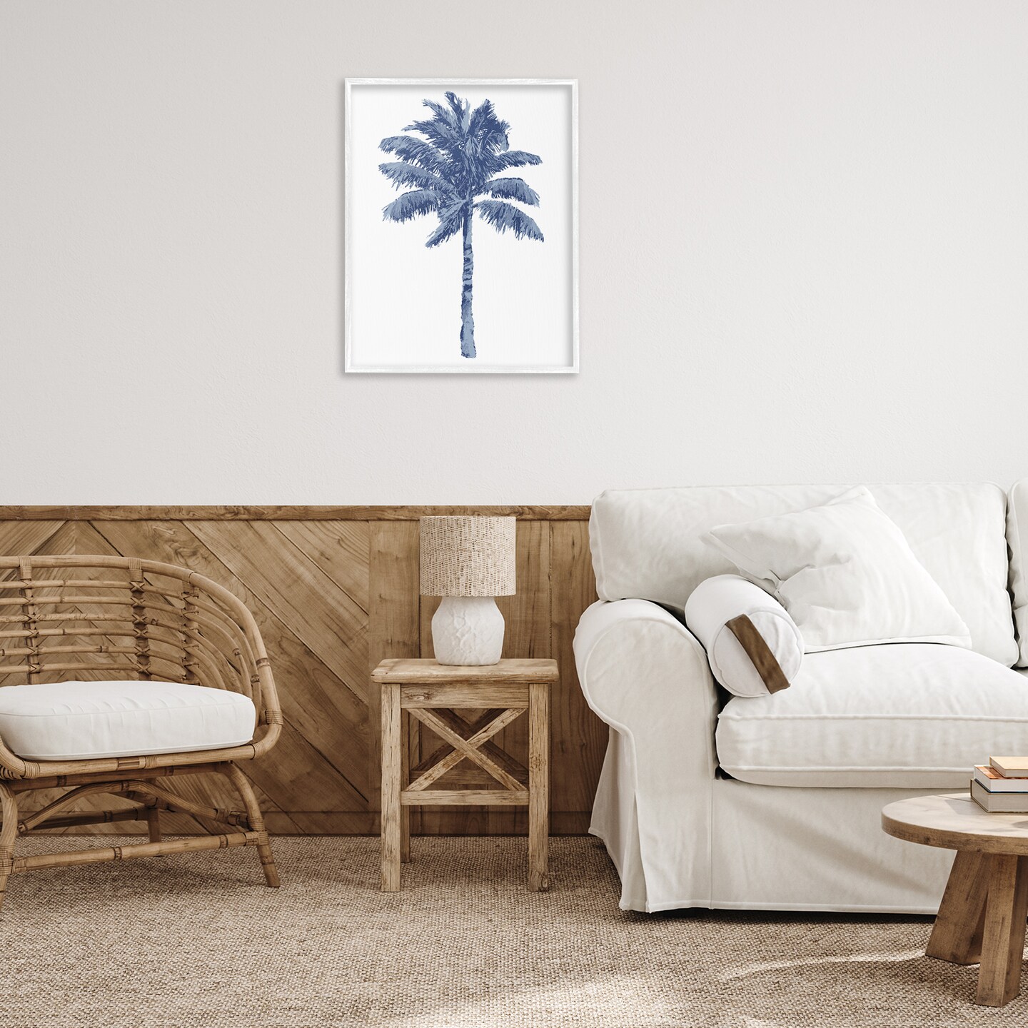 Stupell Industries Modern Palm Tree in Blue Framed Giclee By Kristen Drew