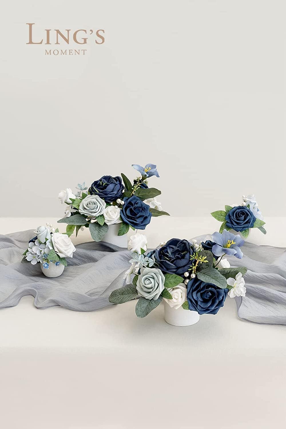 Artificial Flowers 50Pcs Dusty Blue & Navy Roses Tabletop Decor