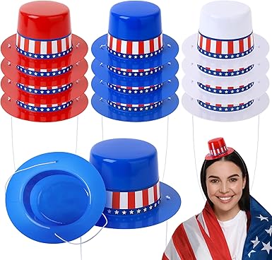 4th of July Patriotic Mini Top Hats, Red White Blue