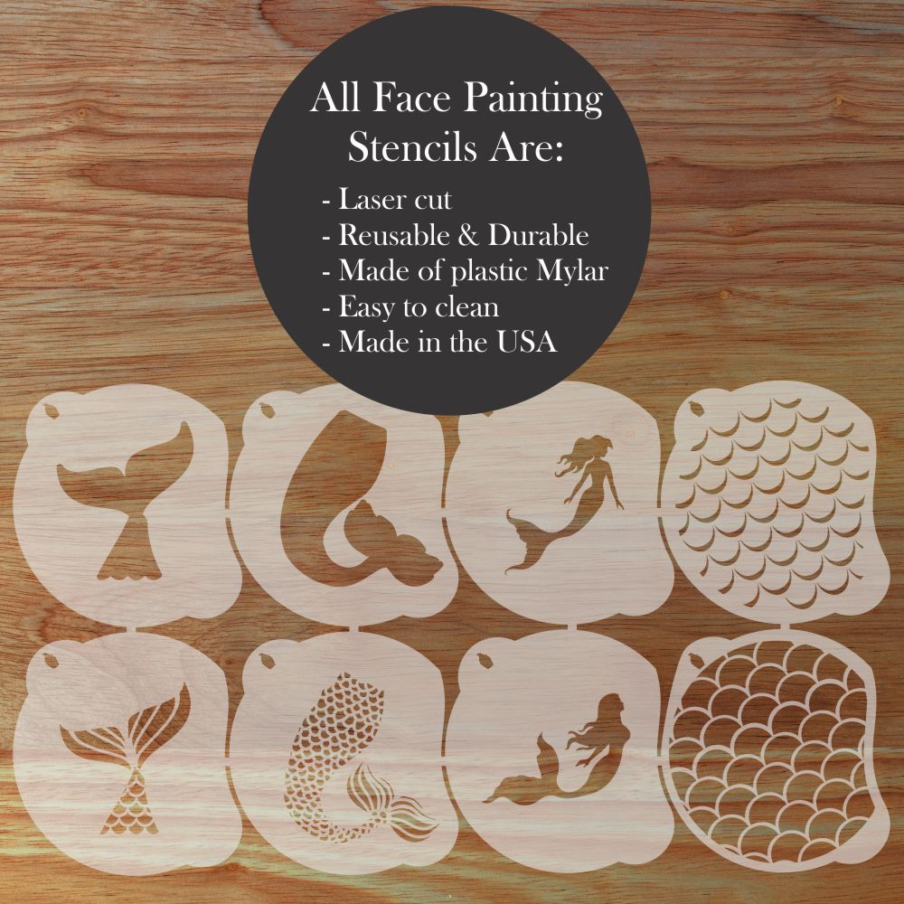 Mermaid Face Painting Stencil Set | Perfect for Face Painting, Temporary Tattoos, Birthday Party | Designer Stencils |