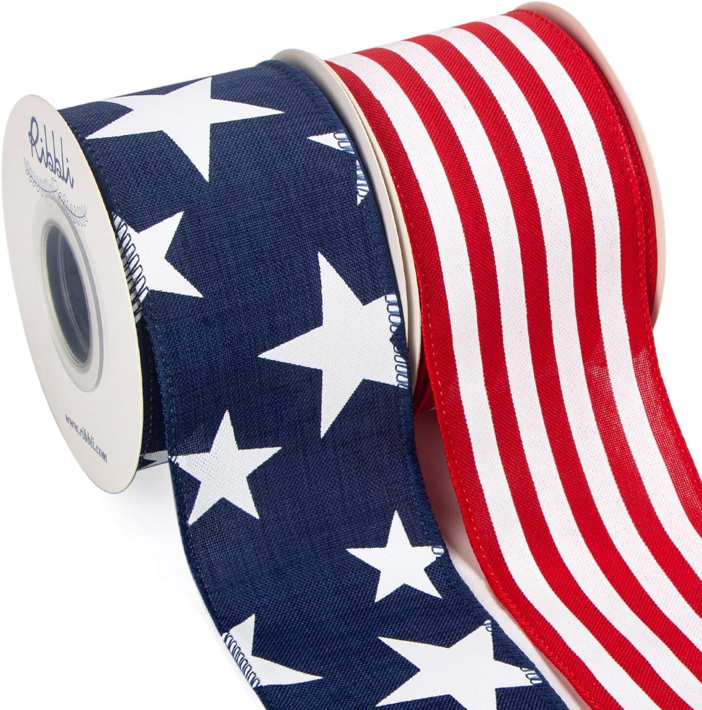 atriotic Ribbon Wired,2 Rolls Navy Star and Red Stripe Burlap Ribbon,2-1/2 Inch Total 60 Feets(20 Yards),Patriotic Ribbon for Crafts,Wreath