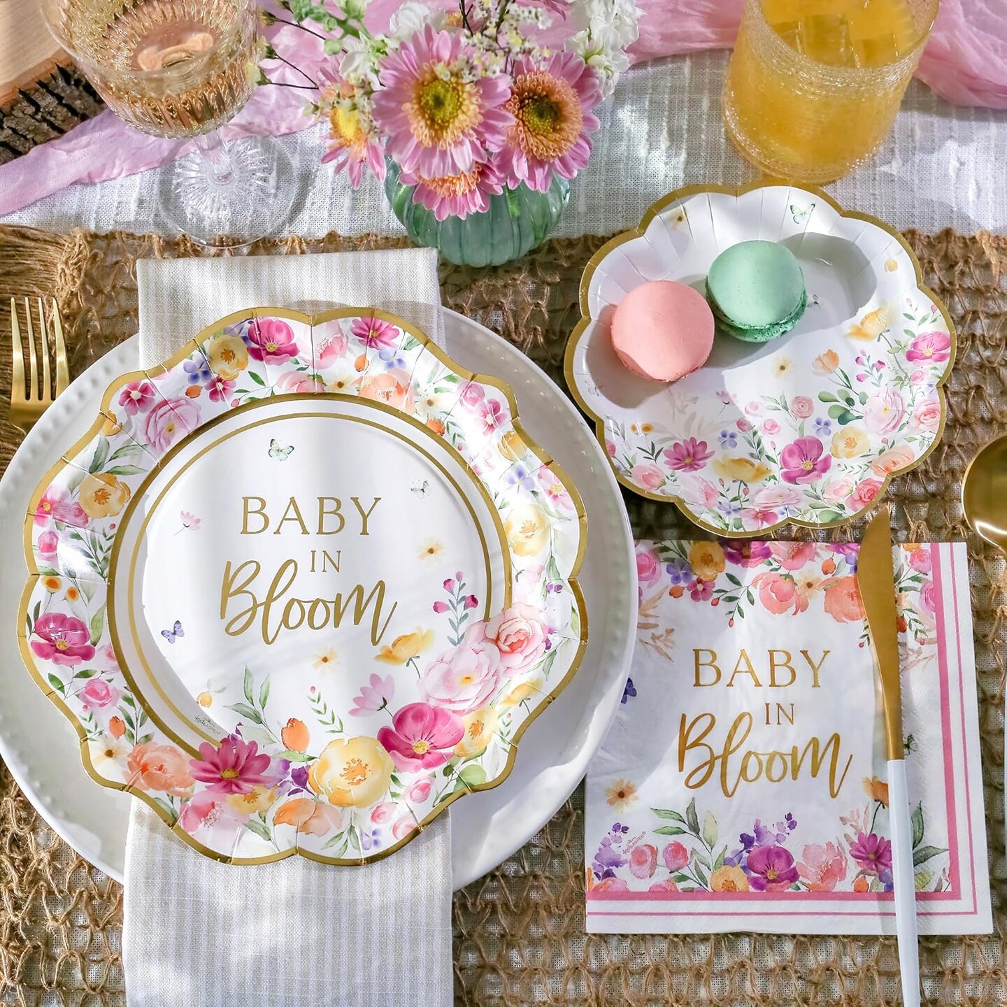 Baby in Bloom 62 Piece Party Tableware Set Baby Shower Party Decorations