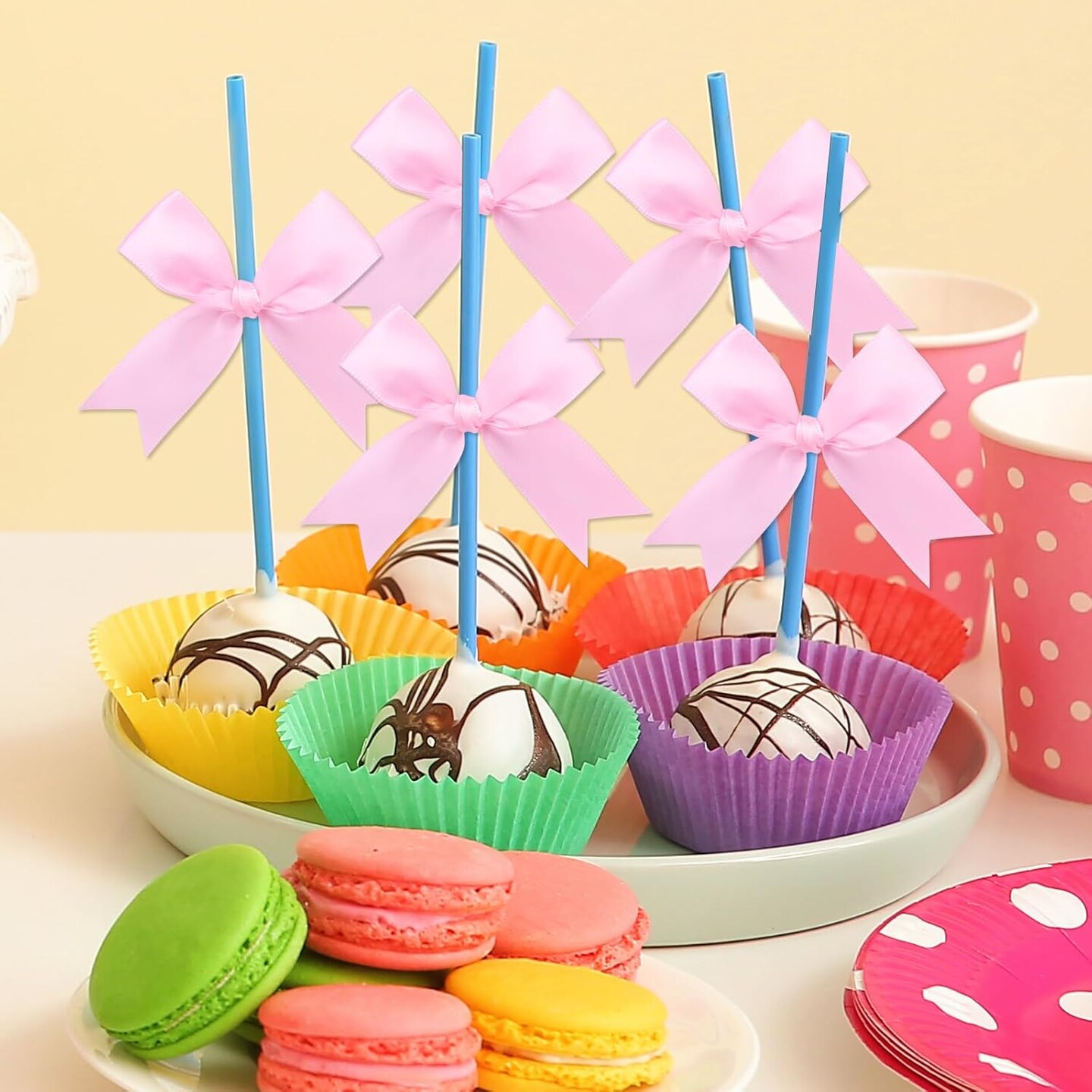 50-Piece Pink Premium Satin Ribbon Bows - 3.3 Inch Large Size Craft Bows