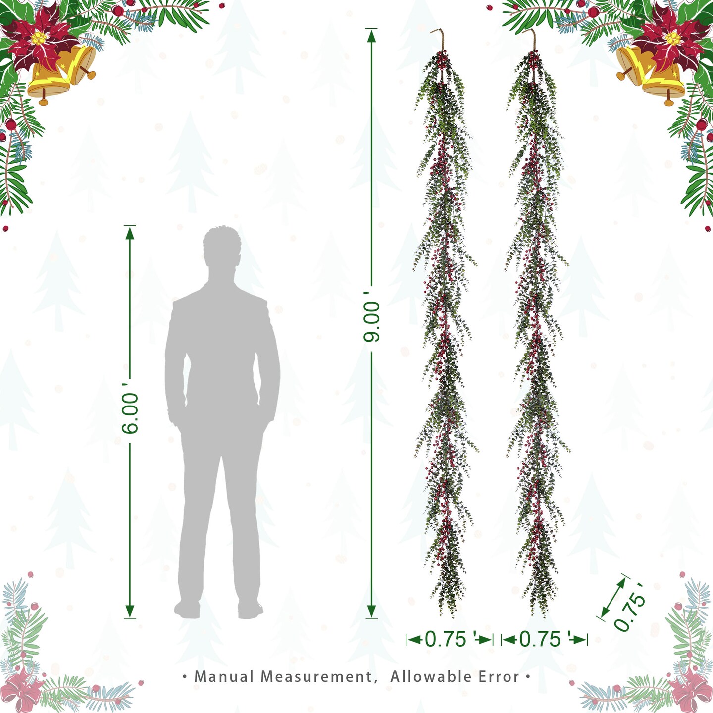 Christmas Greenery PE Dripping Cedar/Eucalyptus Garland/Wreath with Red Berries