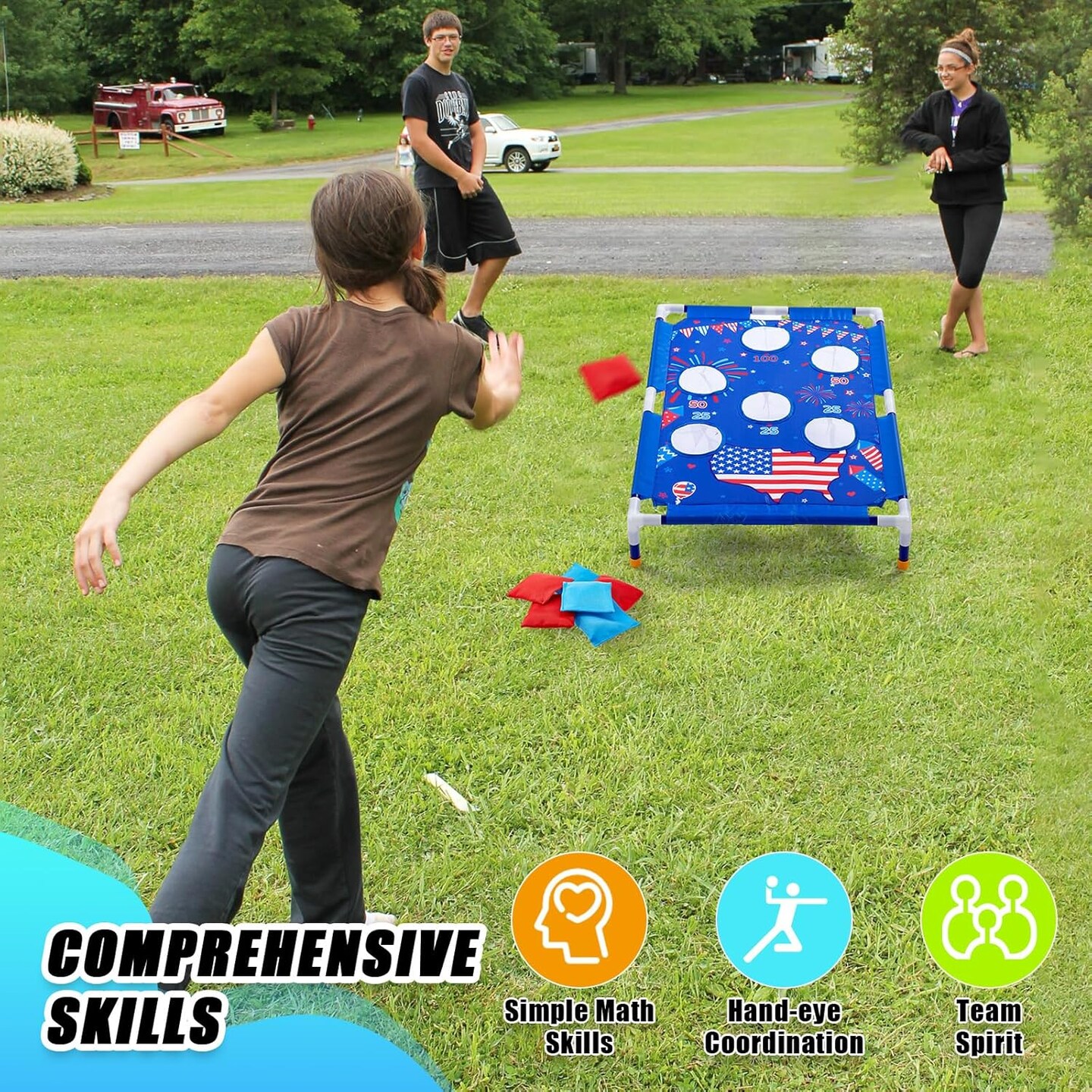 4th of July Bean Bag Toss Games with 6 Bean Bags American Flag Portable PVC