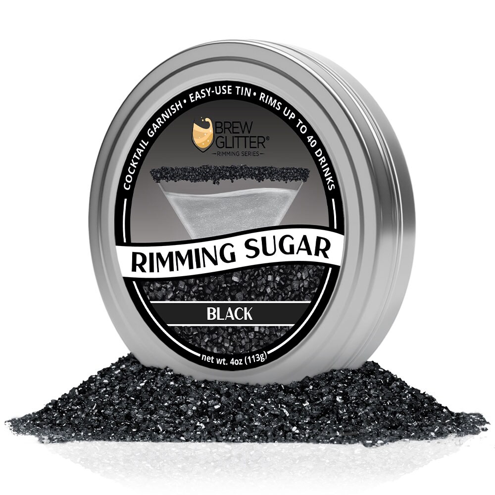 Brew Glitter - Black Rimming Sugar (4oz, 1x Bar Tin) Cocktail Garnish for Mixed Drinks & Refreshments