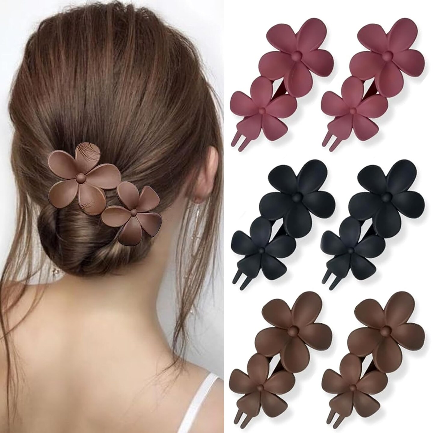 6 Pcs Flower Hair Clips Matte French Hair Barrette Stylish  display picture 1