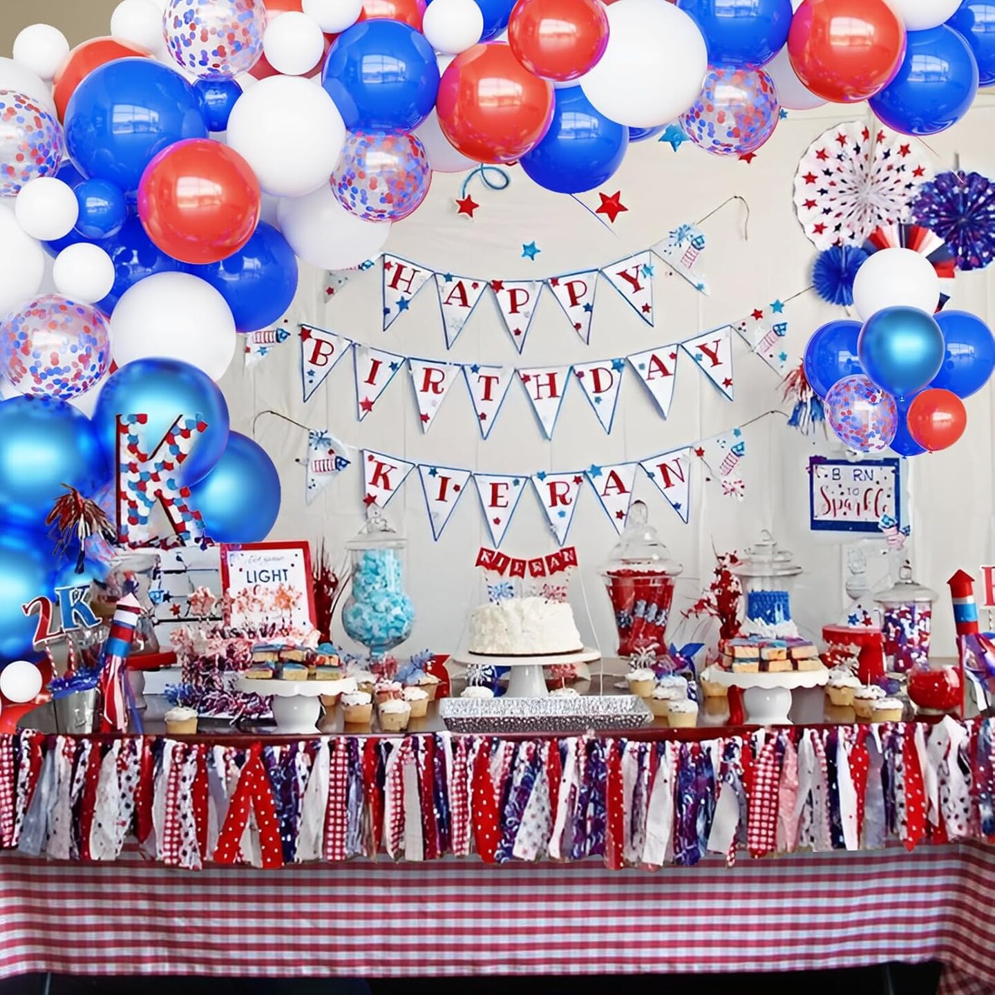 Different Size Red White and Blue Balloons Garland Arch Kit with Confetti Balloons for 4th of July