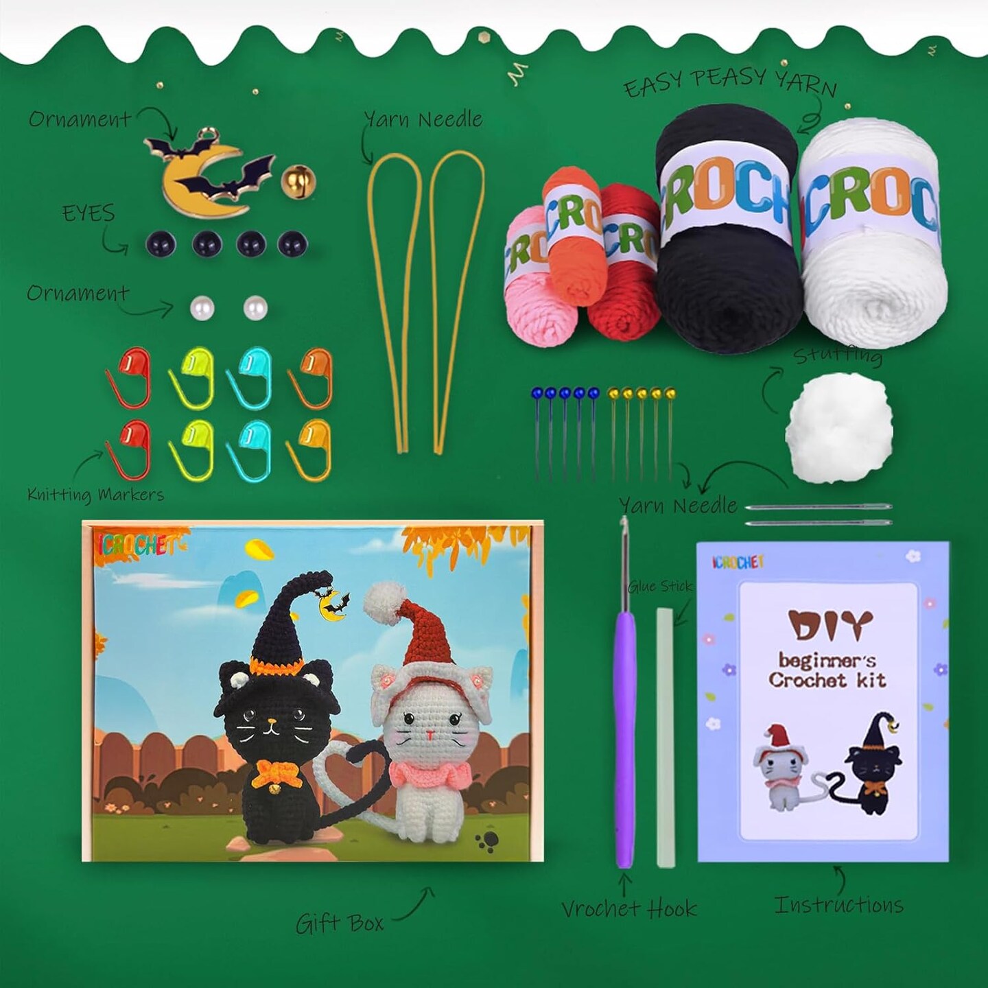 Crochet Kit for Beginners - 2PCS Cat Crochet