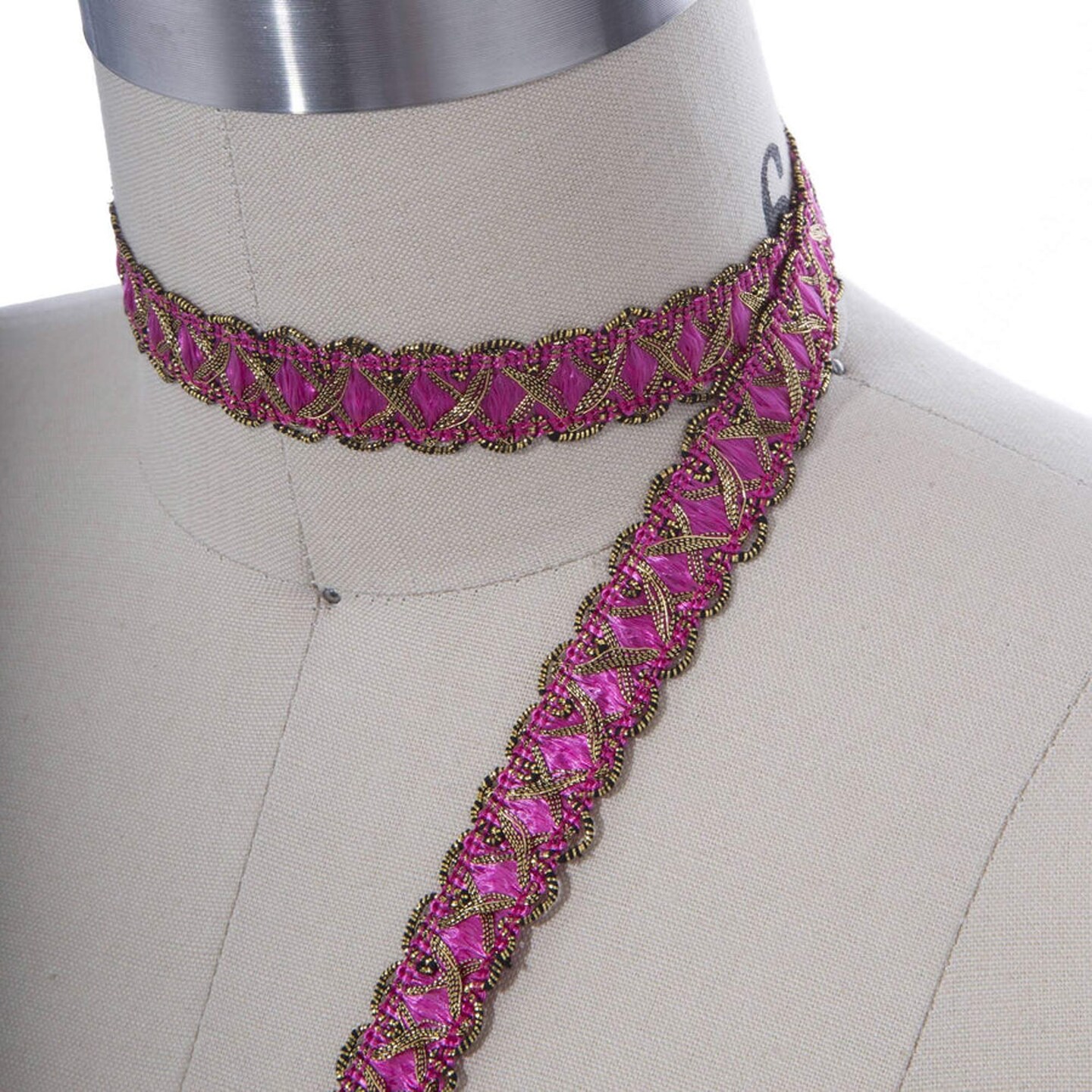 2 Yards 5/8 Inch Hot Pink and Gold Crossover French Gimp Trim for Victorian Decor