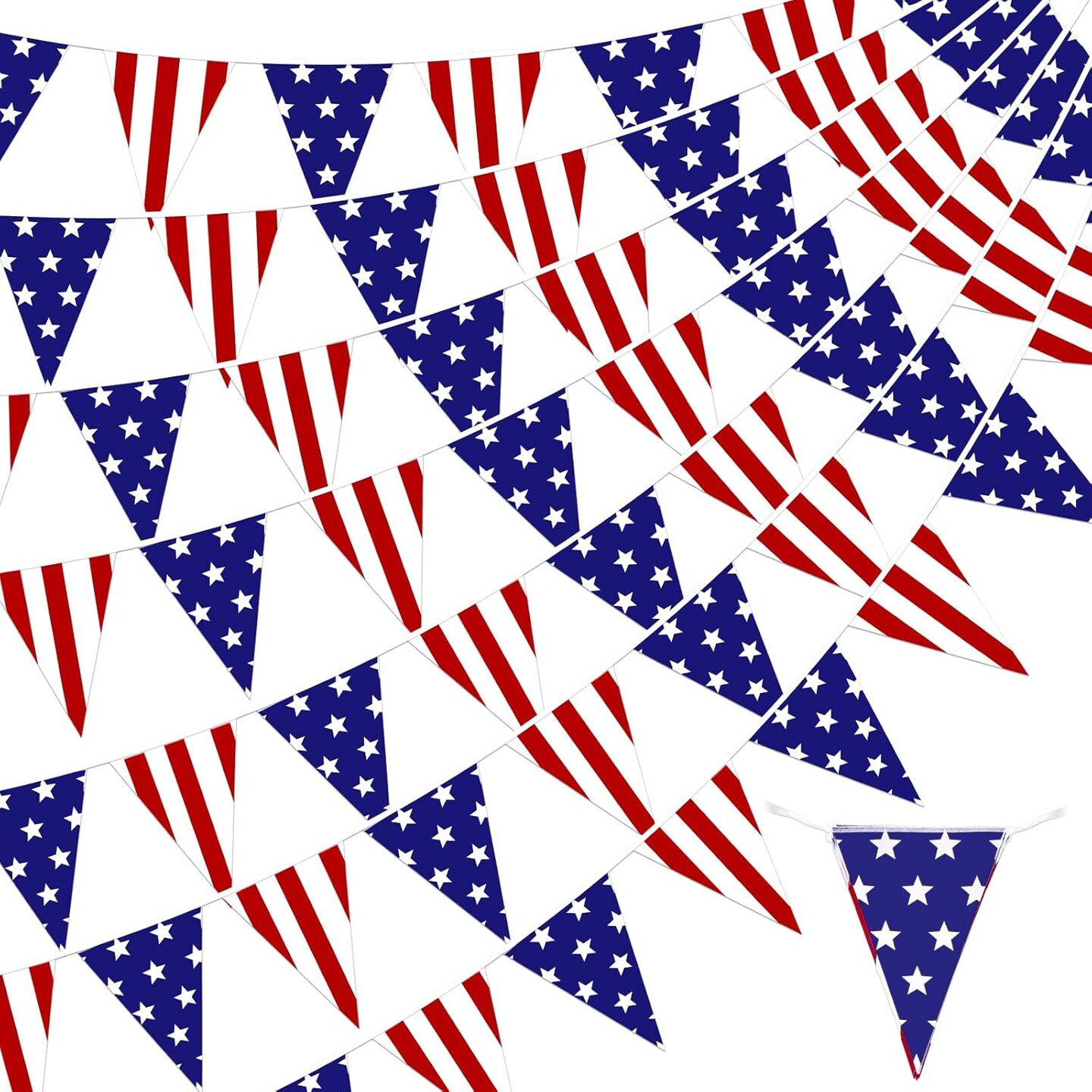 4 Pack Pre-Strung USA Flag Pennant Banner American String Flags Bunting for 4th of July
