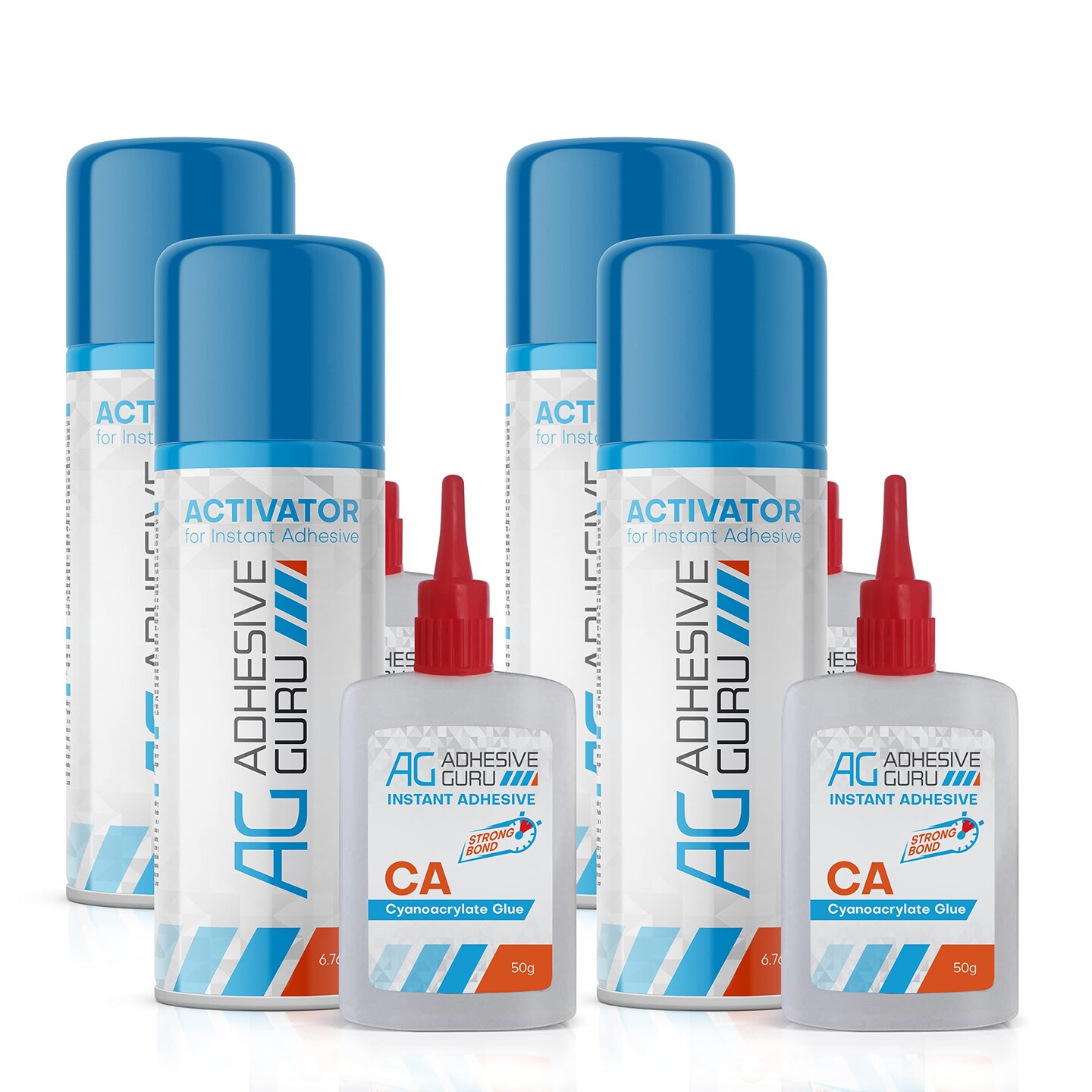 ADHESIVE GURU AG220 CA Glue (1.7 oz) & Activator Spray Set (6.76 fl oz), Transparent Super Glue and Accelerator Aerosol Kit