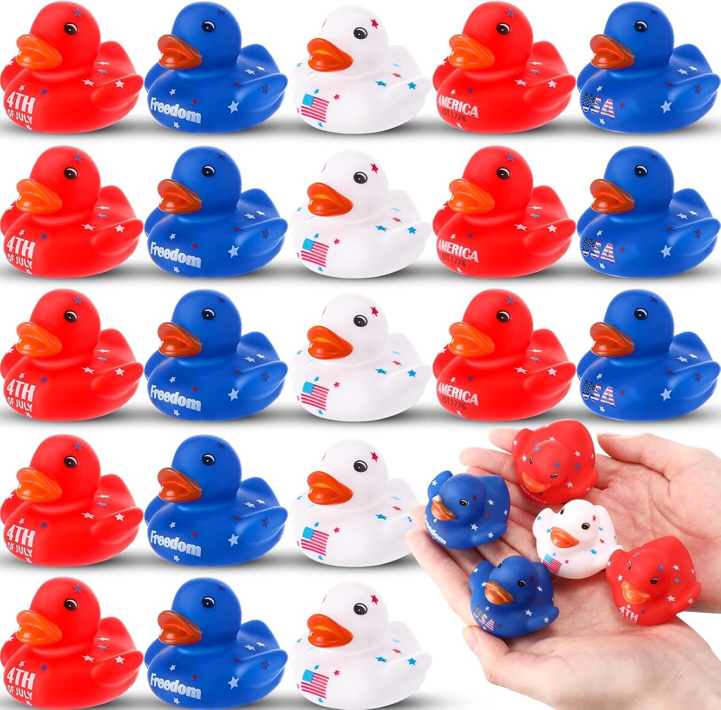 50 Pcs Patriotic Rubber Ducks 2'' Blue Red White Mini Ducks in Bulk for Party Favors