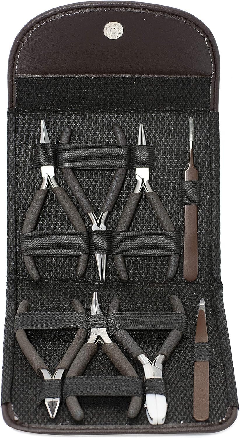 The Beadsmith Fashion Color Pliers – Slimline Color-Coordinated Tools – Matching Clutch in Beige – Jewelry Making Supply Kit to Create Necklaces, Bracelets, Earrings & More