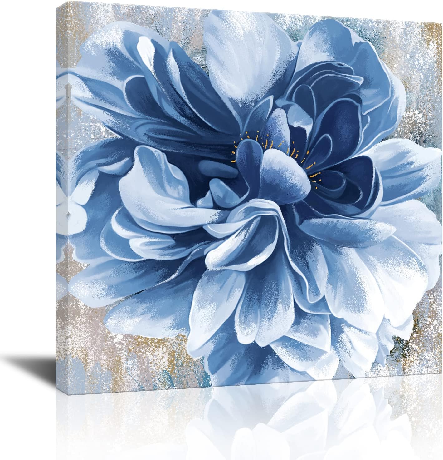 Blue Flower Wall Art,Navy Blue Floral Canvas Print