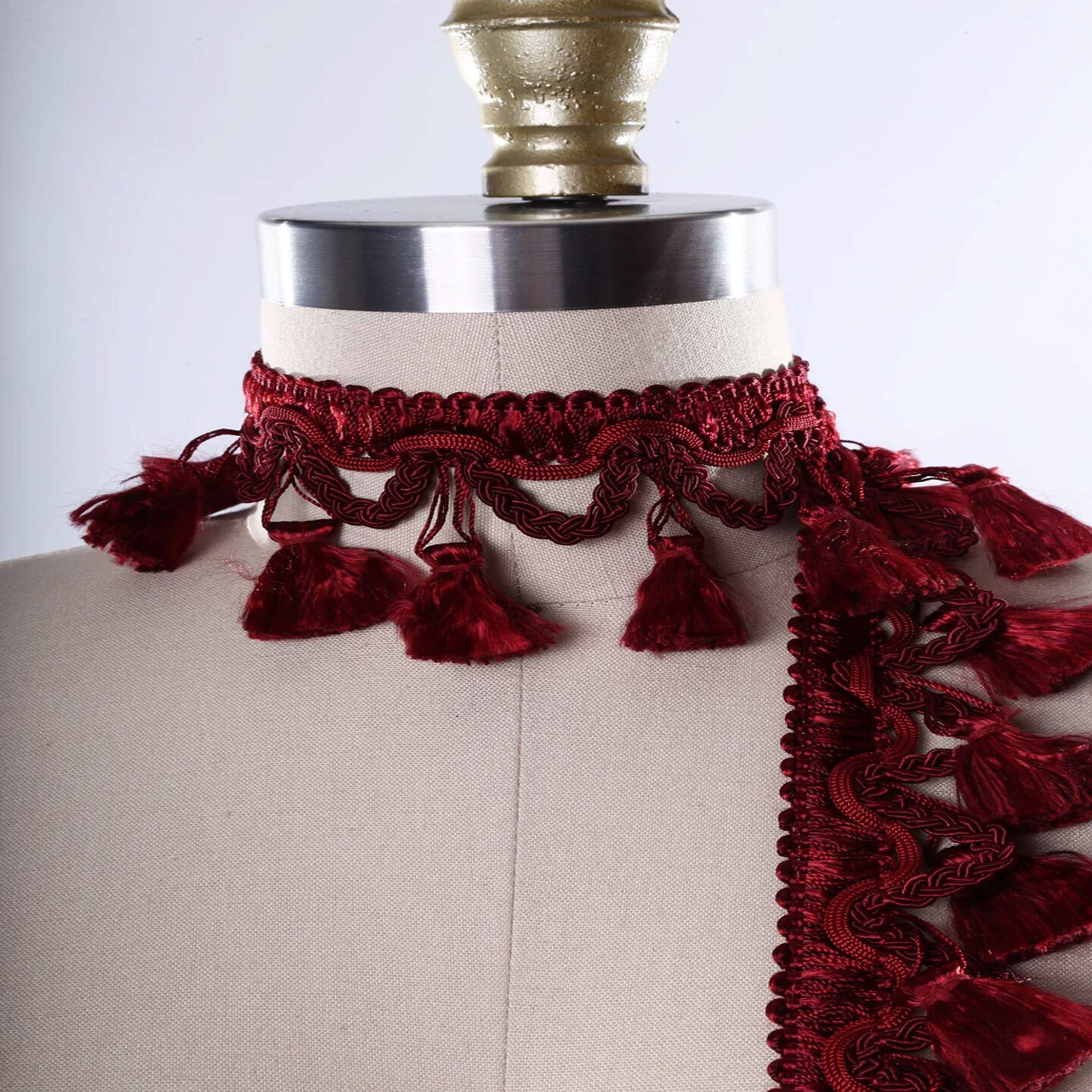 1 Yard Red Luxurious Tassel Fringe with Braided Gimp Trim for Home Accents