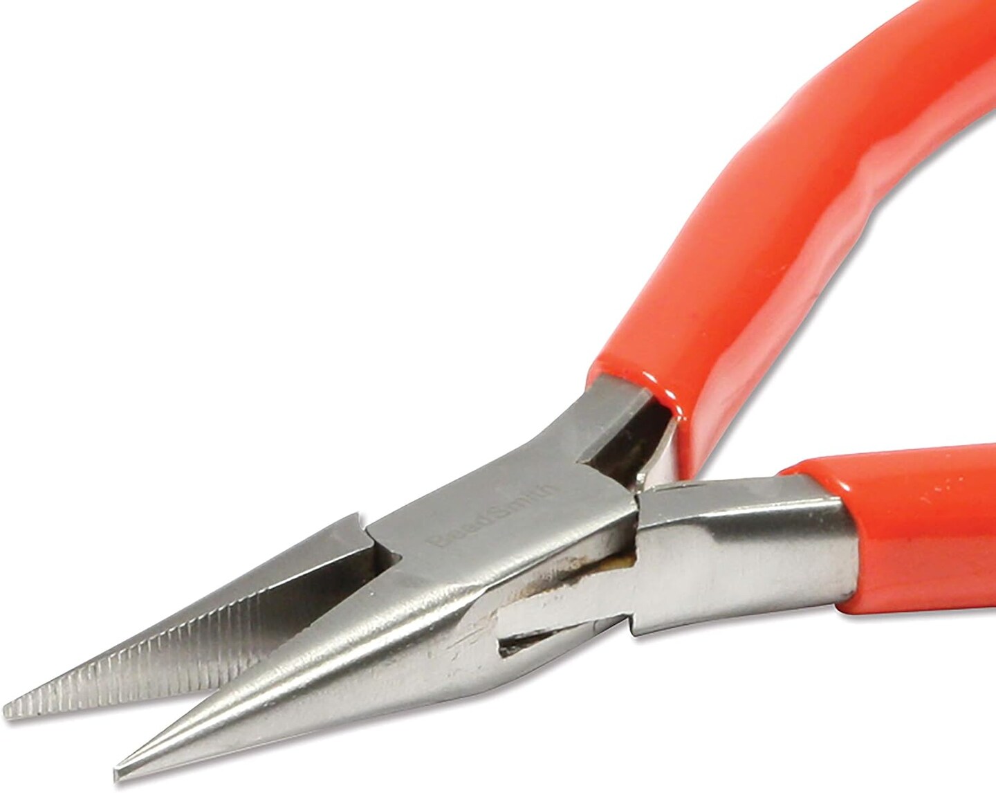 The Beadsmith Slim Line Chain Nose Pliers, with Polished Steel Head, red PVC Comfort Grip Handle with Double-Leaf Spring, Tool for Jewelry Making
