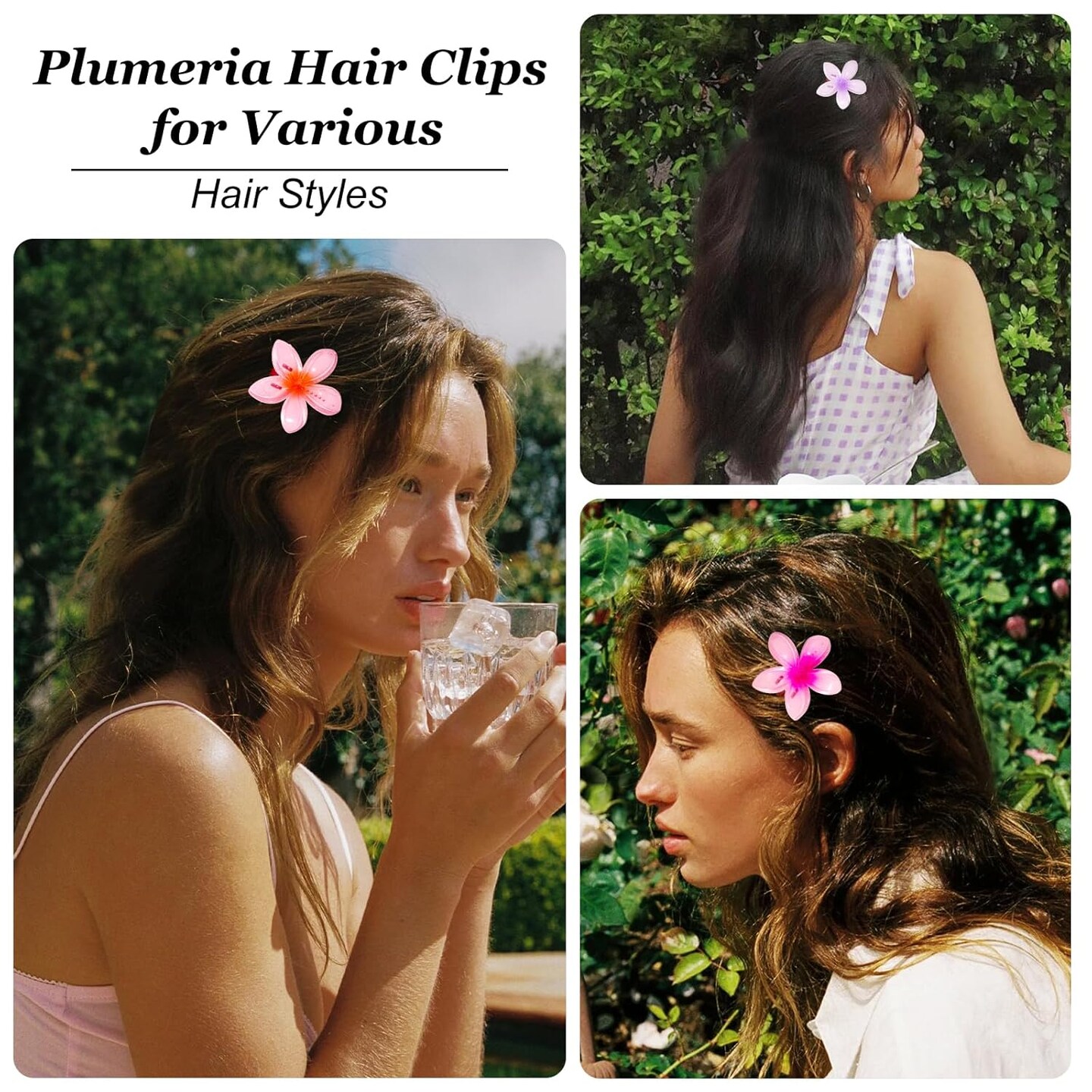 Plumeria Hair Accessories - 7Pcs Non-Slip Tropical Flower Clips