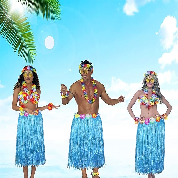 8 Pack Hula Skirt Costume Kit for Hawaii Luau Party
