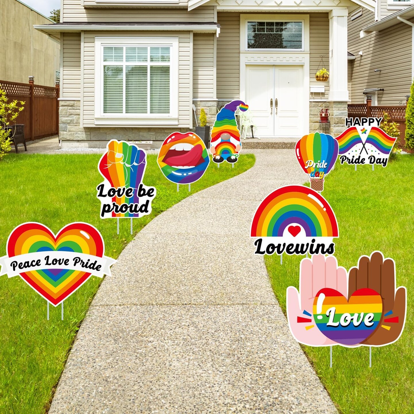 8 Pieces Pride Yard Signs with 16 Pieces Stakes Decorations
