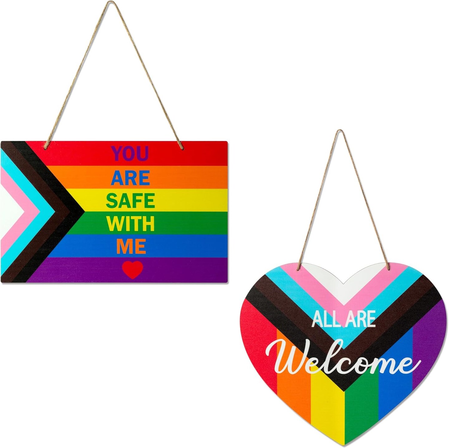 LGBTQ+ Pride Door Sign - 2Pcs Progress LGBTQ+ Pride Month Flag