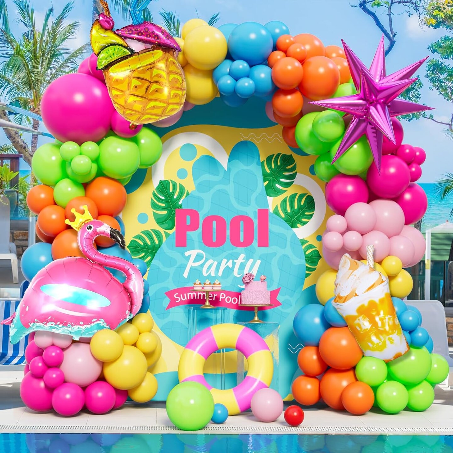 Hawaiian Balloon Arch Kit with 151 Latex Balloons & 4 Foil Balloons