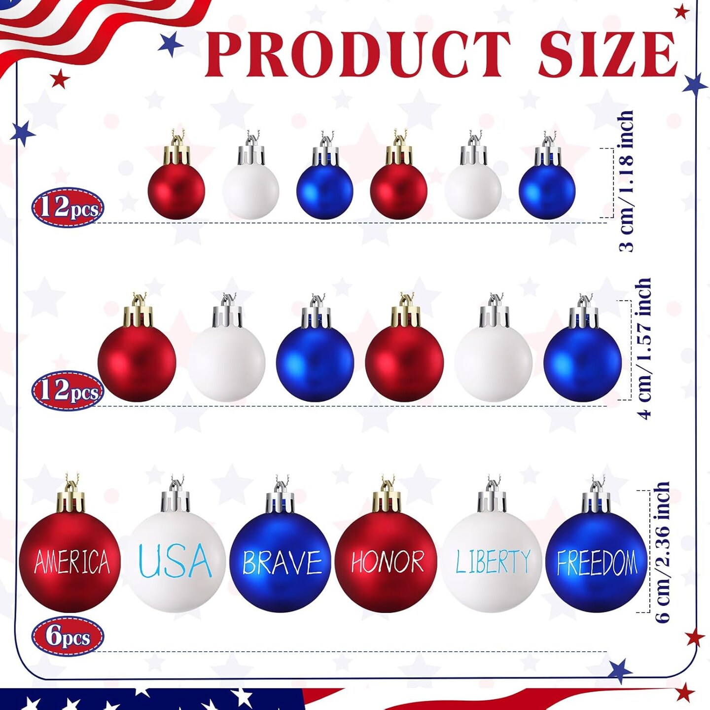 30 Pcs 4th of July Patriotic Ball Ornaments (Patriotic Copywriting Style)