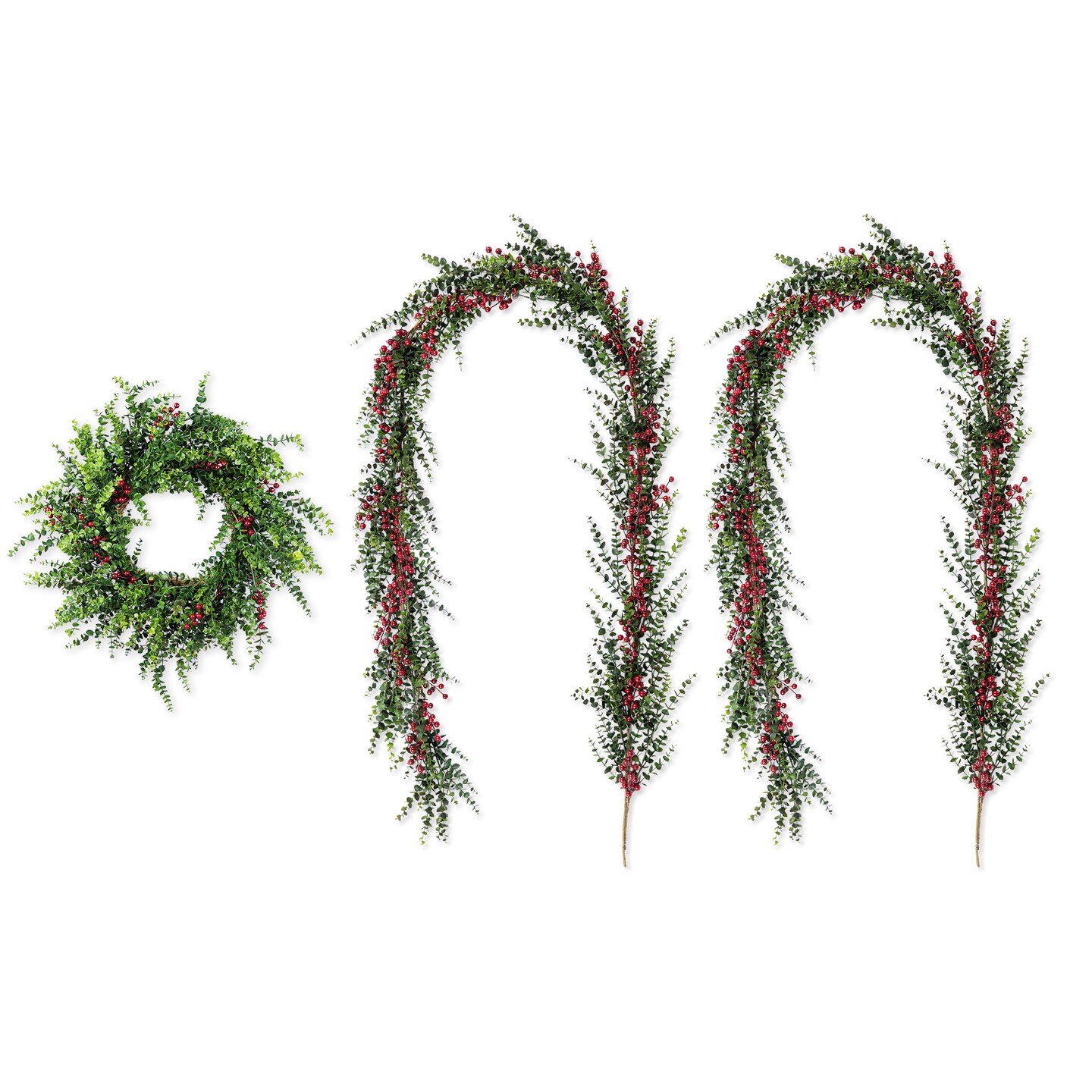 Christmas Greenery PE Dripping Cedar/Eucalyptus Garland/Wreath with Red Berries