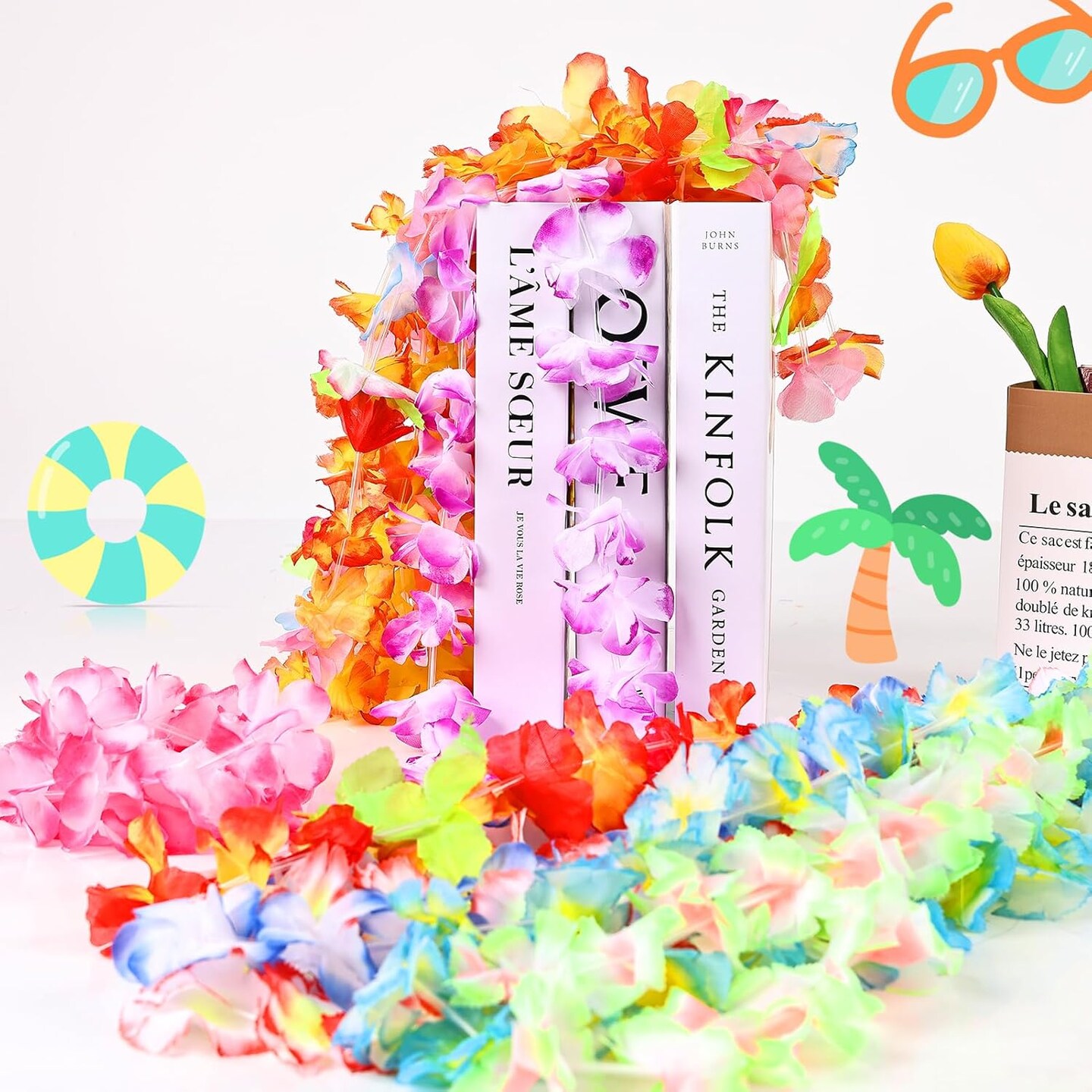 10pcs Leis for Luau Party - Colorful Hawaiian Leis Bulk Tropical Flower Lais Hawaii Decor for Summer Party Supplies