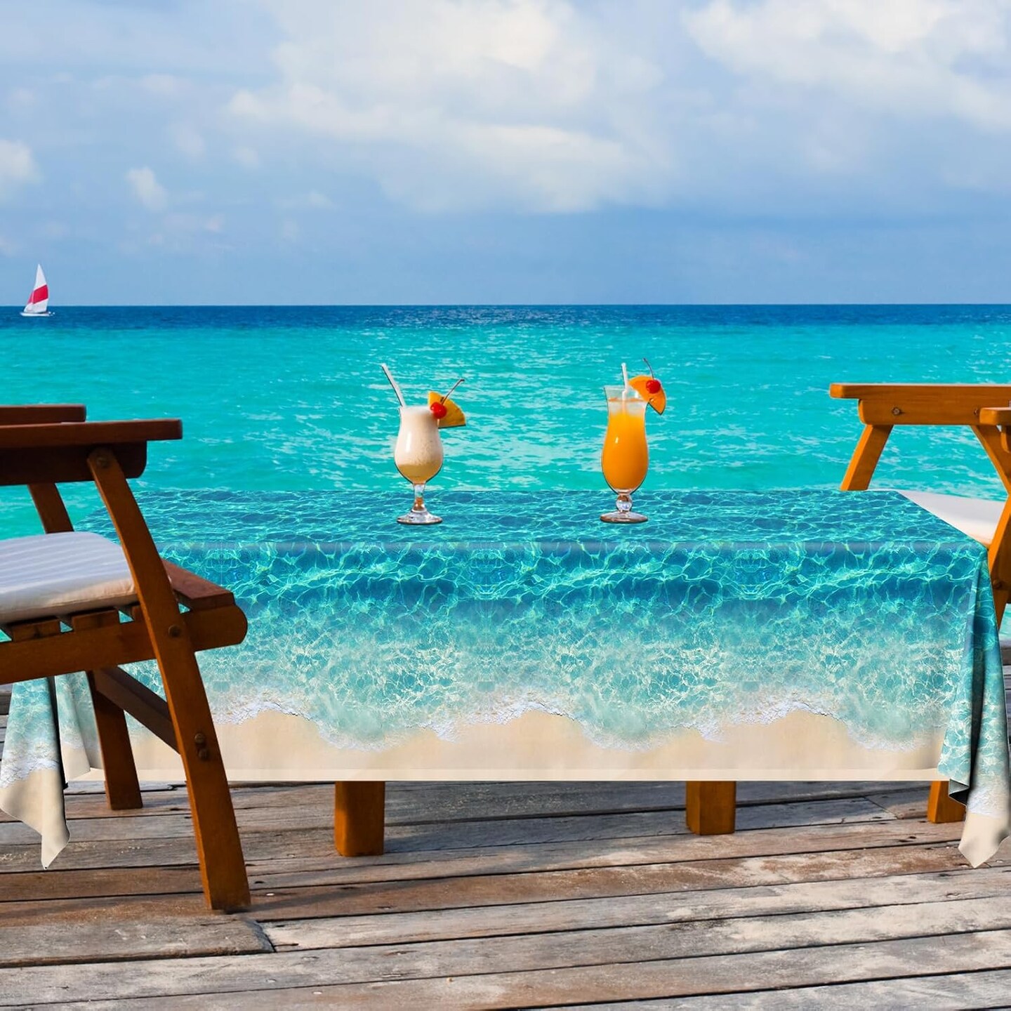 3-Pack Ocean Waves Tablecloths - 54x108 Inch Disposable Plastic Table Covers For Beach Parties