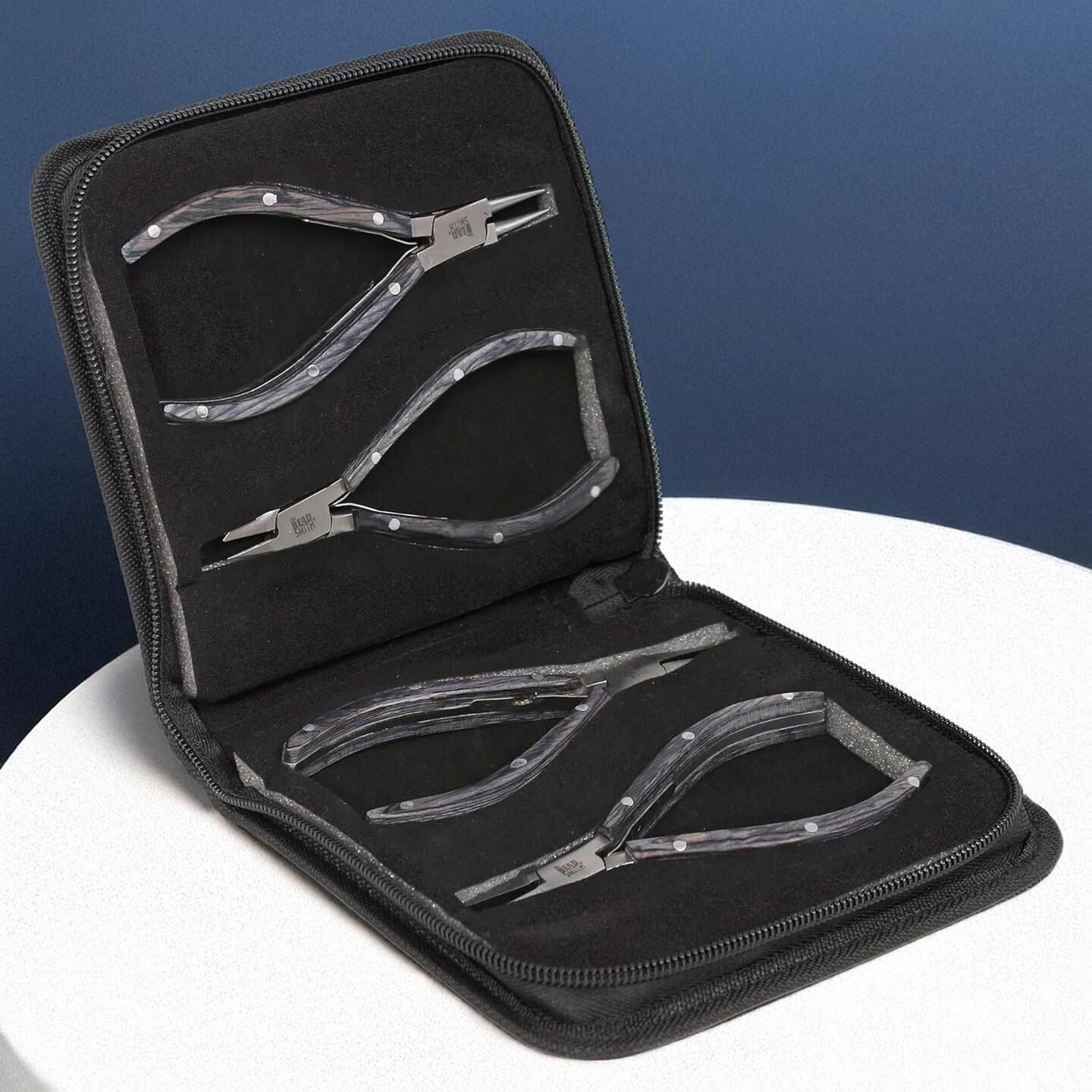 The Beadsmith Wooden Pliers Set - Natural Elements - Chain Nose, Round Nose, Flat Nose, Side Cutter and Canvas Carrying Case, Black Color, Tools for Jewelry Making