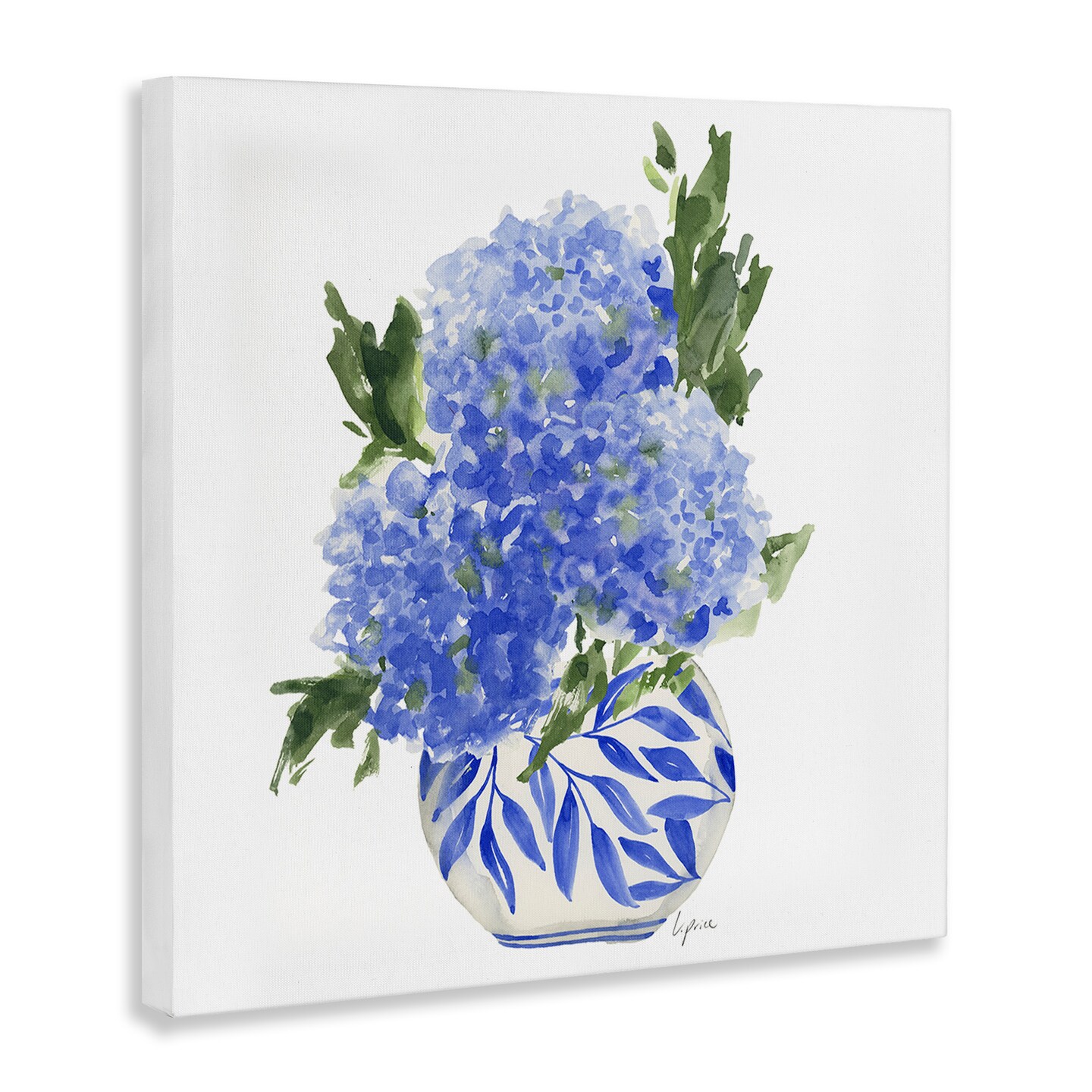 Stupell Industries Blue Hydrangeas in Leaf Vase Canvas By Lucille Price