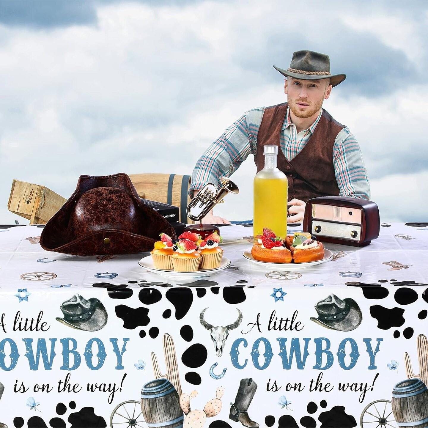 3 Pcs Western Cowboy Party Tablecloth