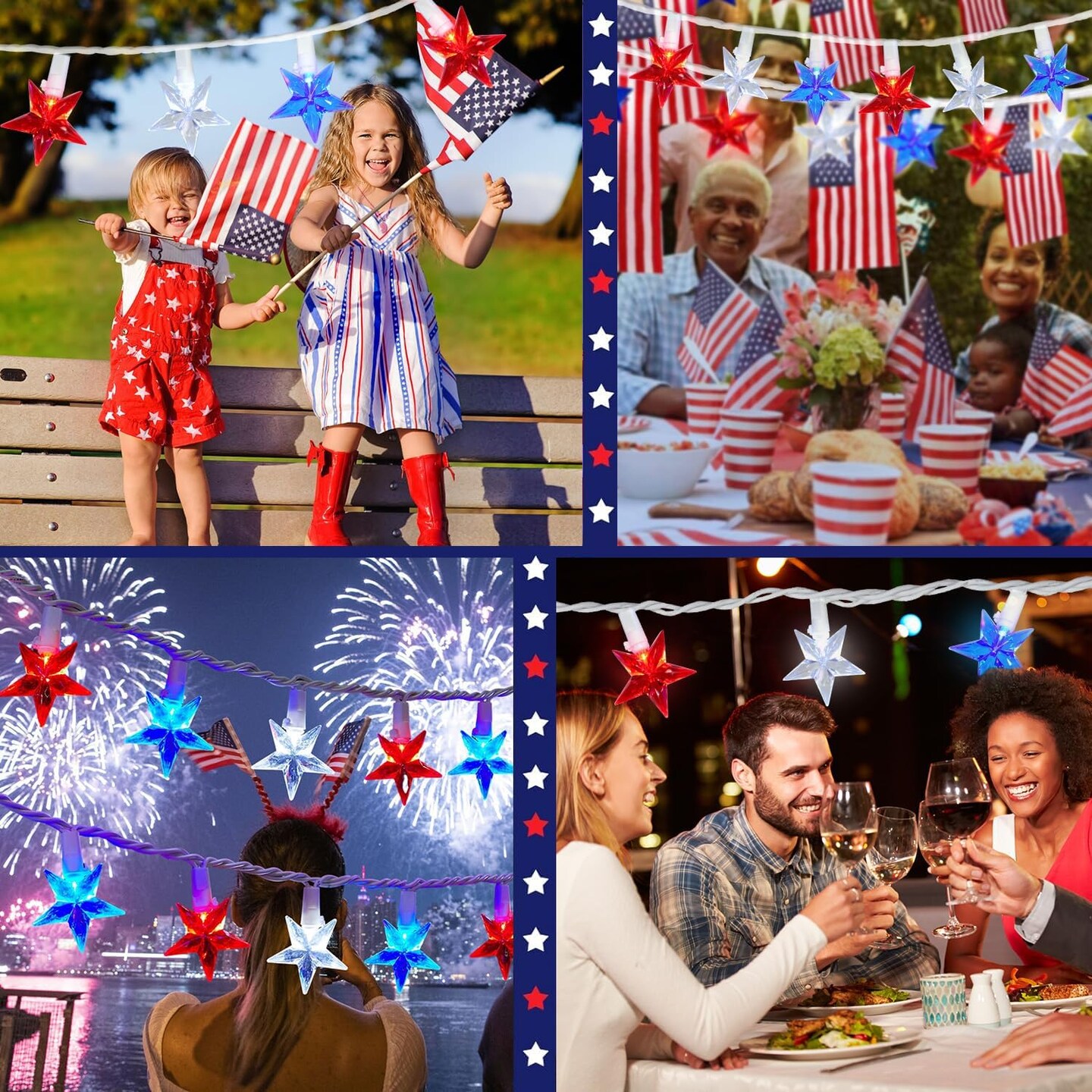 100 LED Red White and Blue Star Lights, 37FT 4th of July Decorations Star String Lights